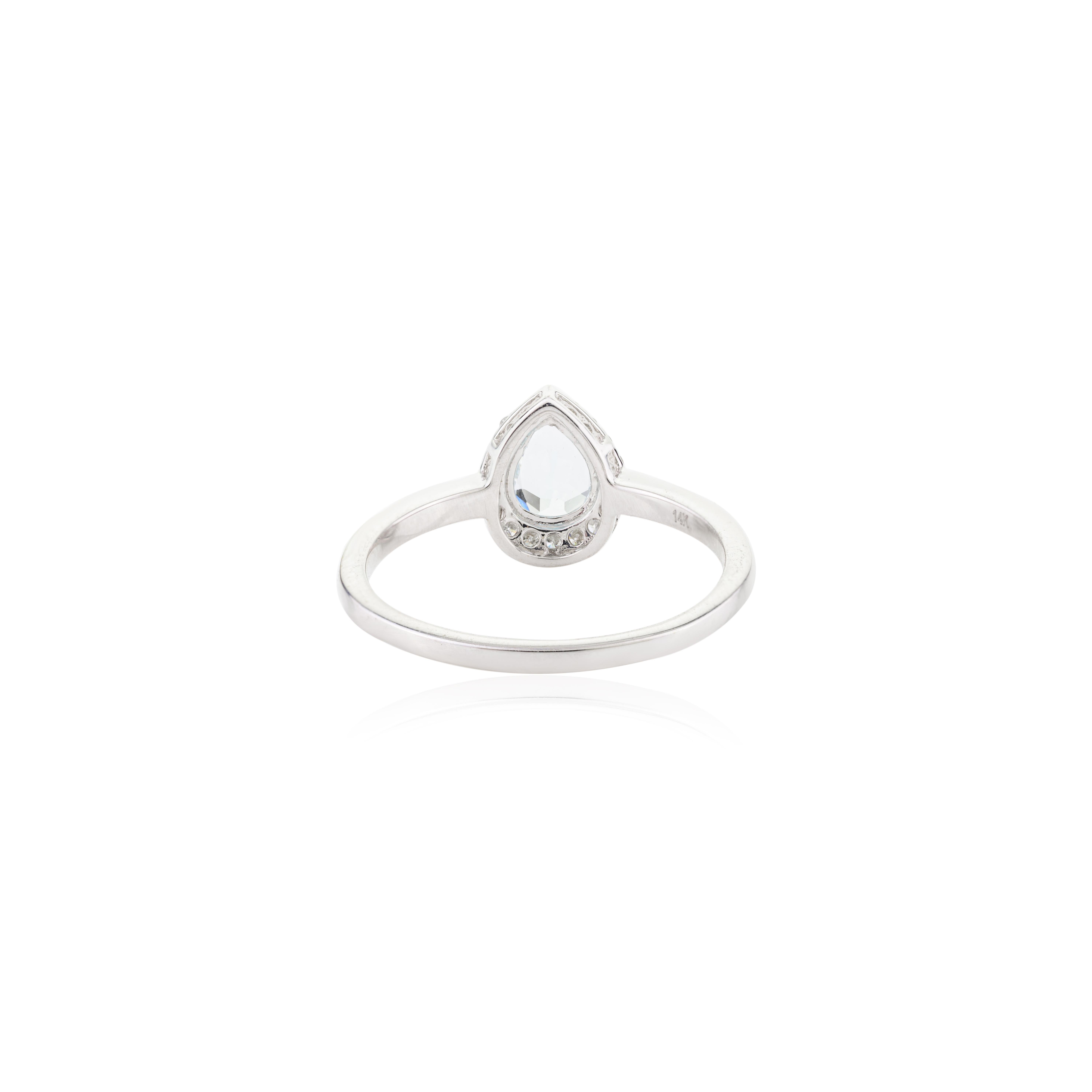 En vente :  Bague de mariage authentique aigue-marine poire avec diamants en or blanc massif 14 carats 5
