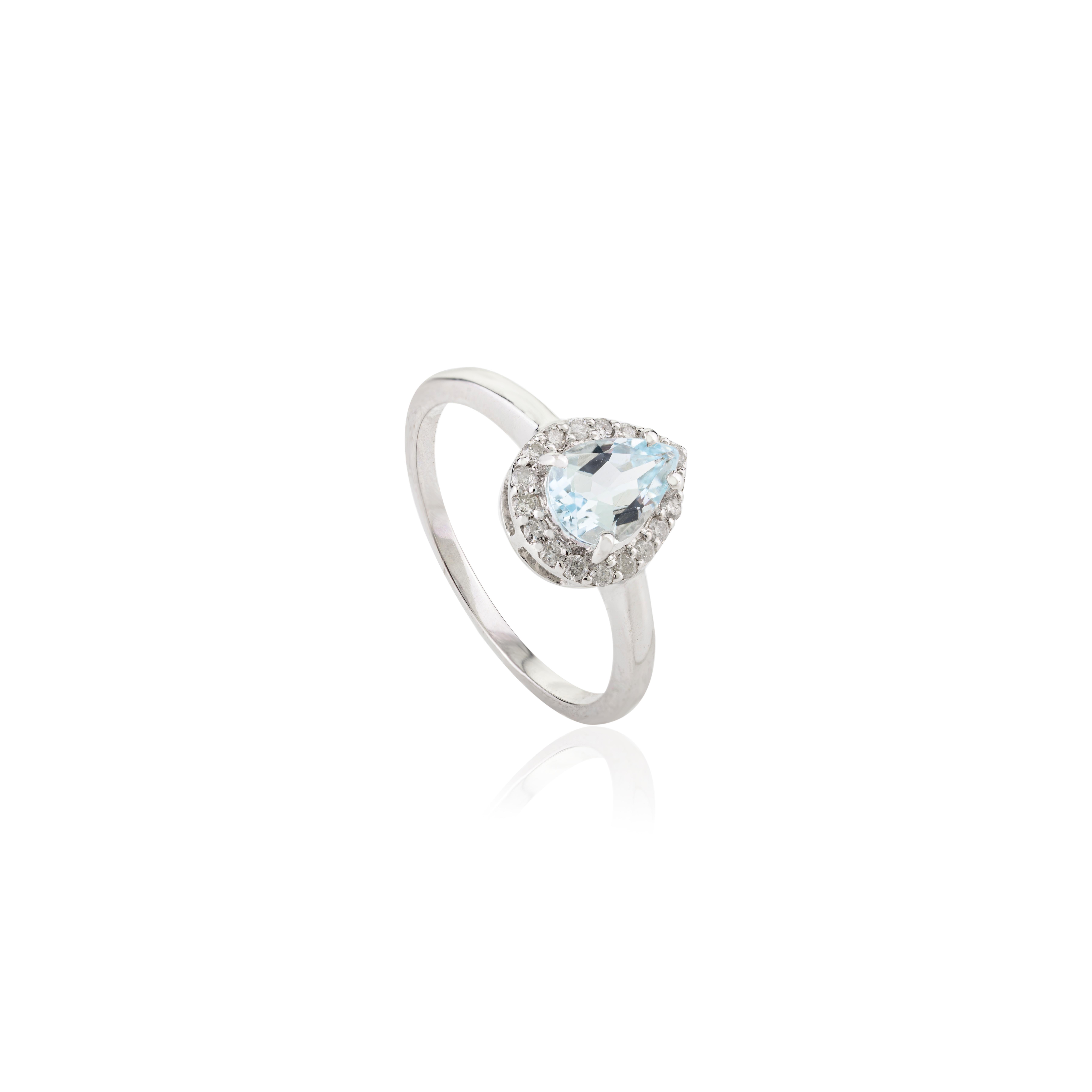 En vente :  Bague de mariage authentique aigue-marine poire avec diamants en or blanc massif 14 carats 7