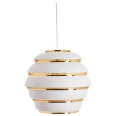 Authentic Pendant Light A331 "Beehive" in White with Brass, Alvar Aalto & Artek