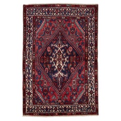 Autentico tappeto persiano Hamadan in lana rossa annodata a mano 4
5" x 6
7"