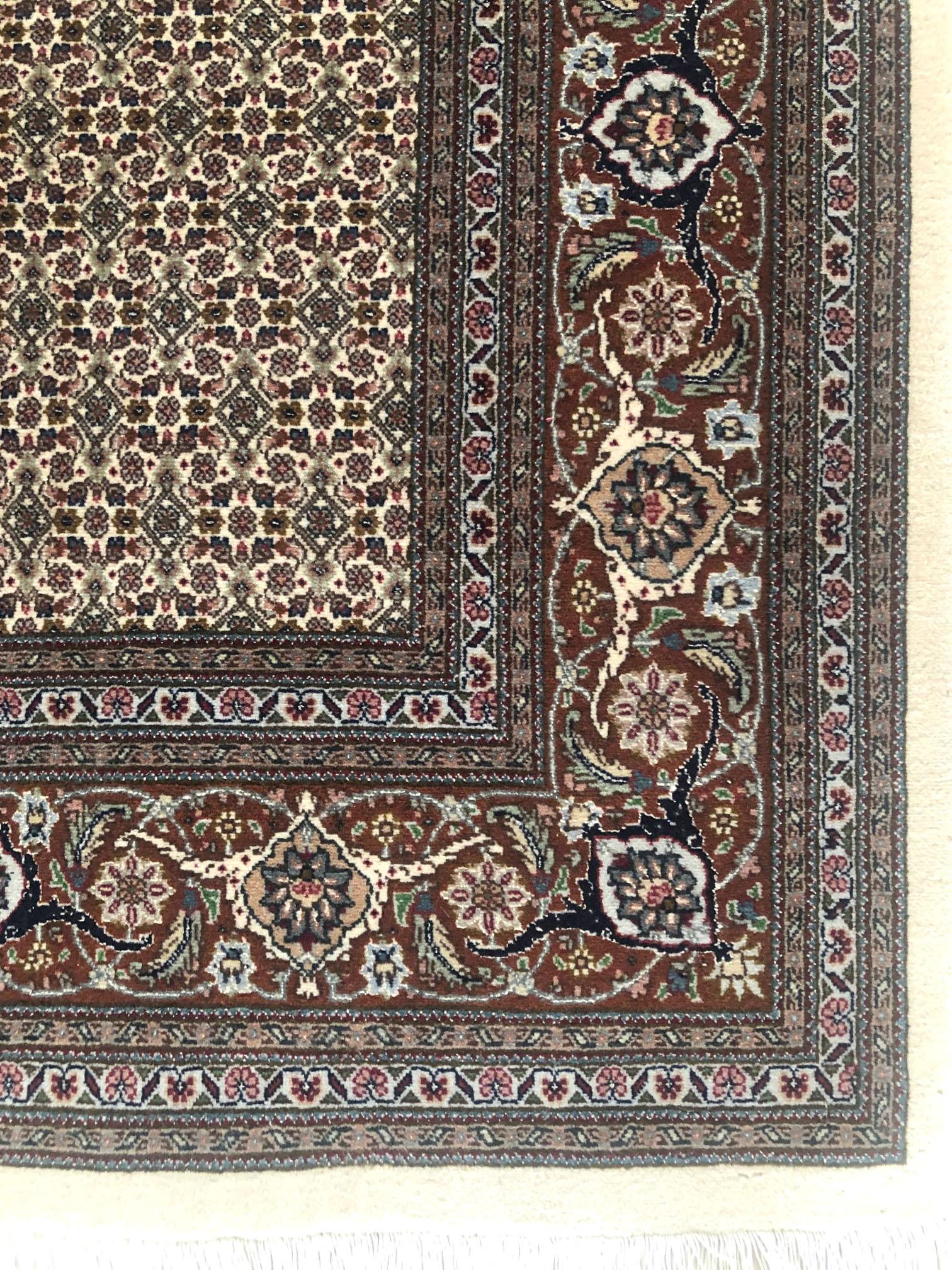 Wool Authentic Persian Hand Knotted All-Over Fish Design 'Mahi' Tabriz Rug For Sale