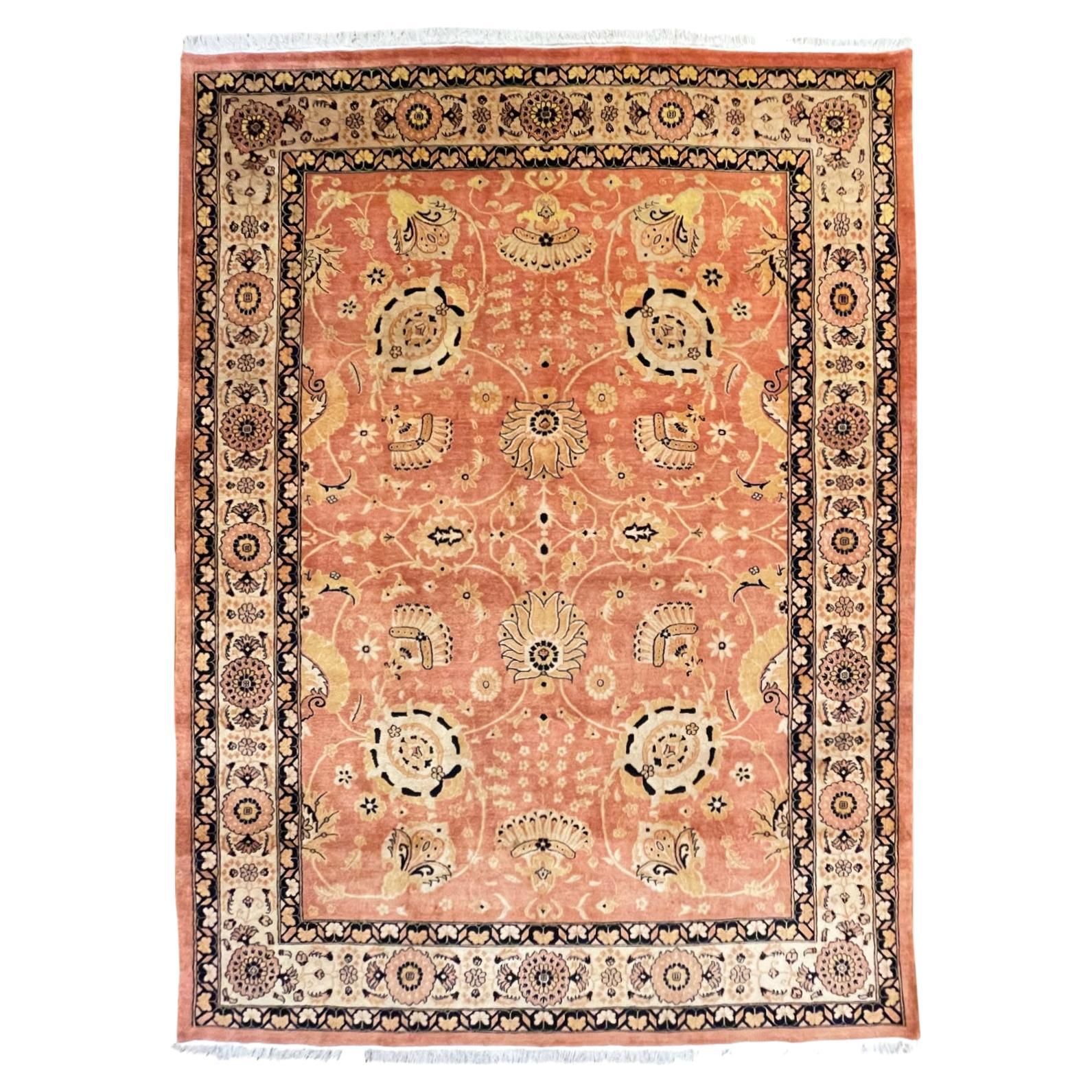 Authentic Persian Hand Knotted All Over Paisley Floral Qum Rug For Sale