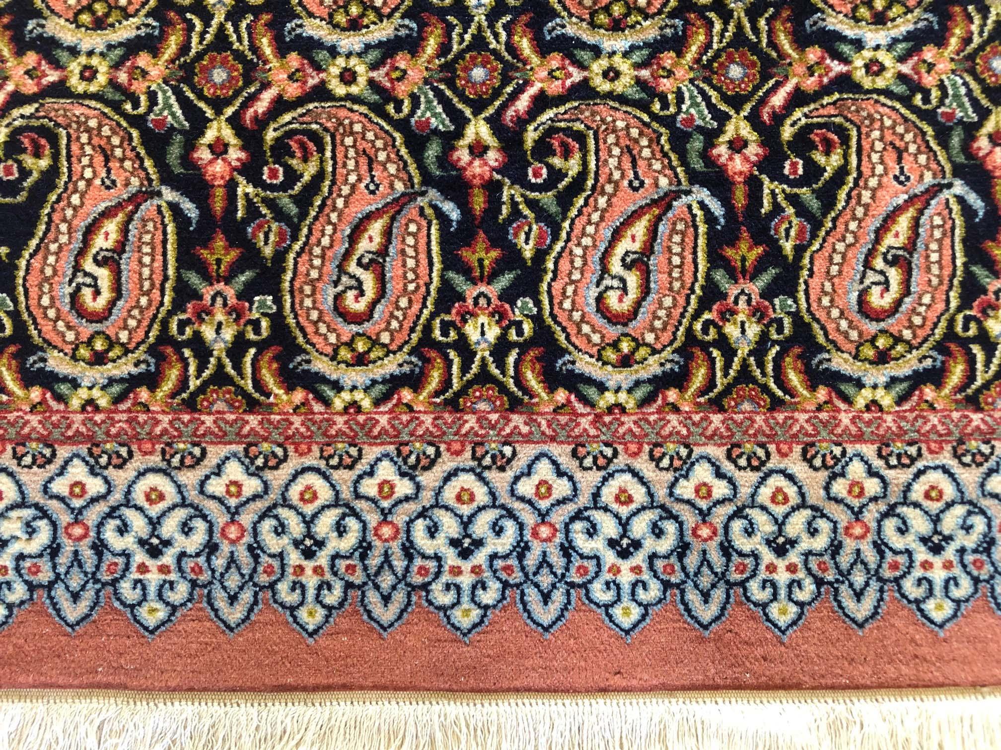 Wool Authentic Persian Hand Knotted All Over Paisley Floral Qum Rug For Sale