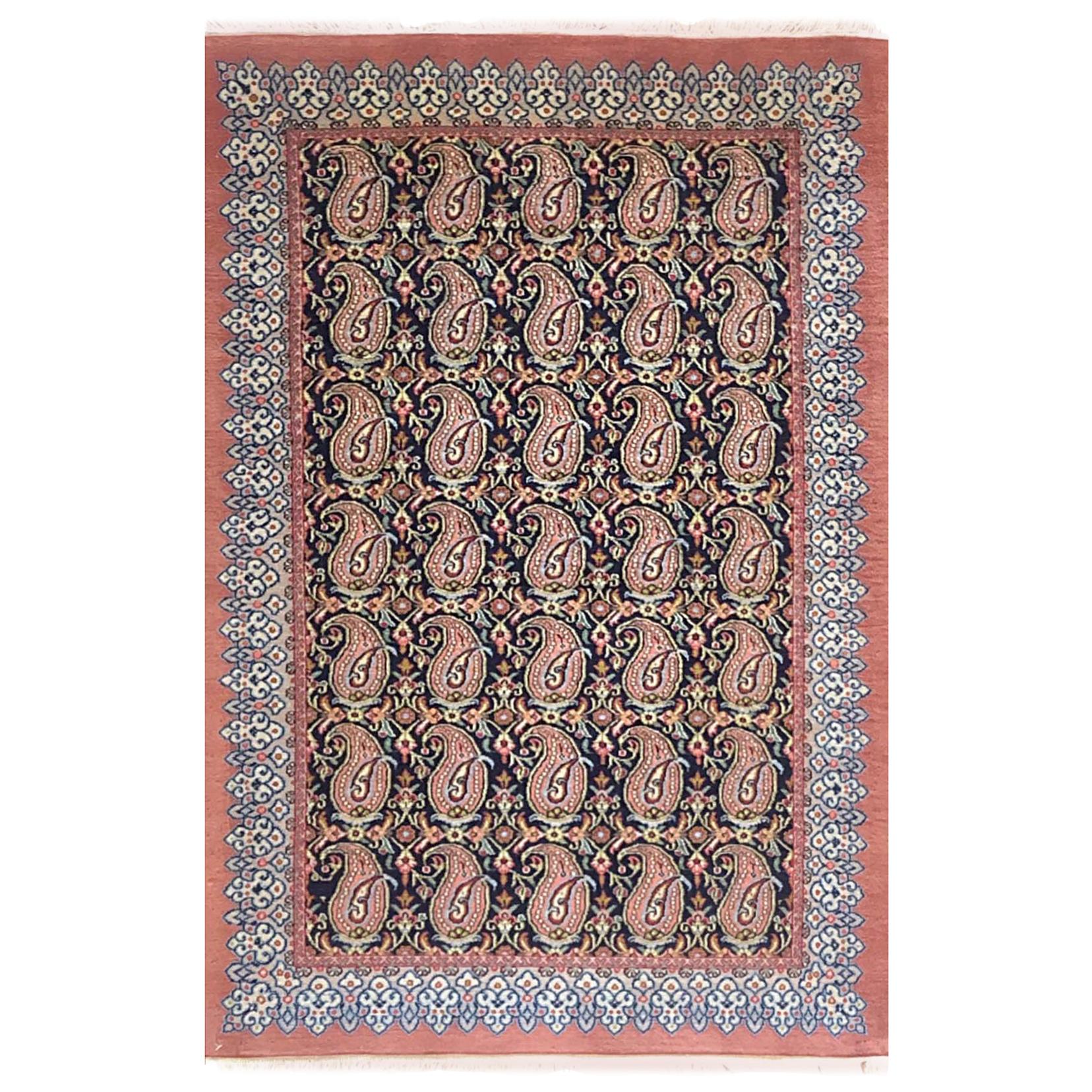 Authentic Persian Hand Knotted All Over Paisley Floral Qum Rug For Sale