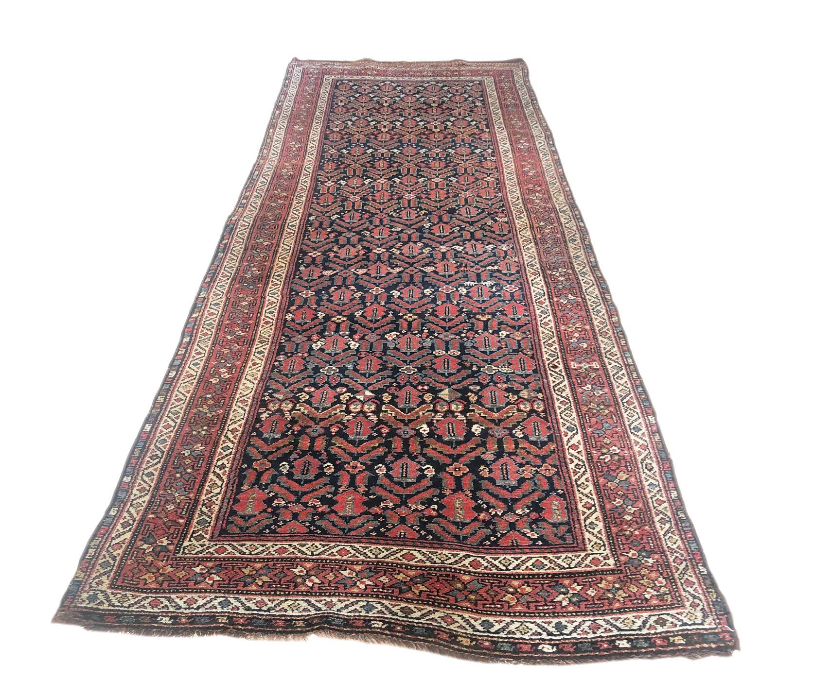 Tribal Authentic Persian Hand Knotted Antique Kurdish Rug, circa 1940 For Sale