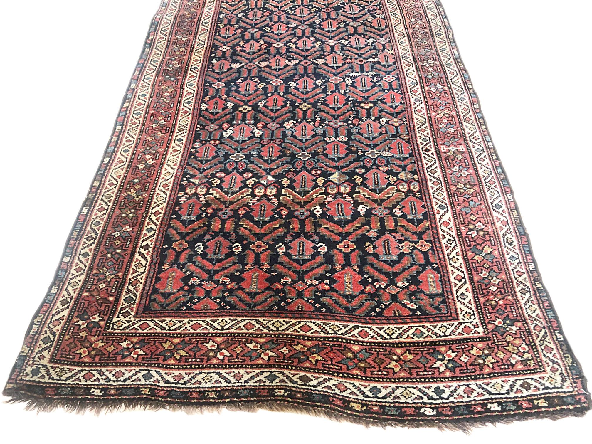 Wool Authentic Persian Hand Knotted Antique Kurdish Rug, circa 1940 For Sale