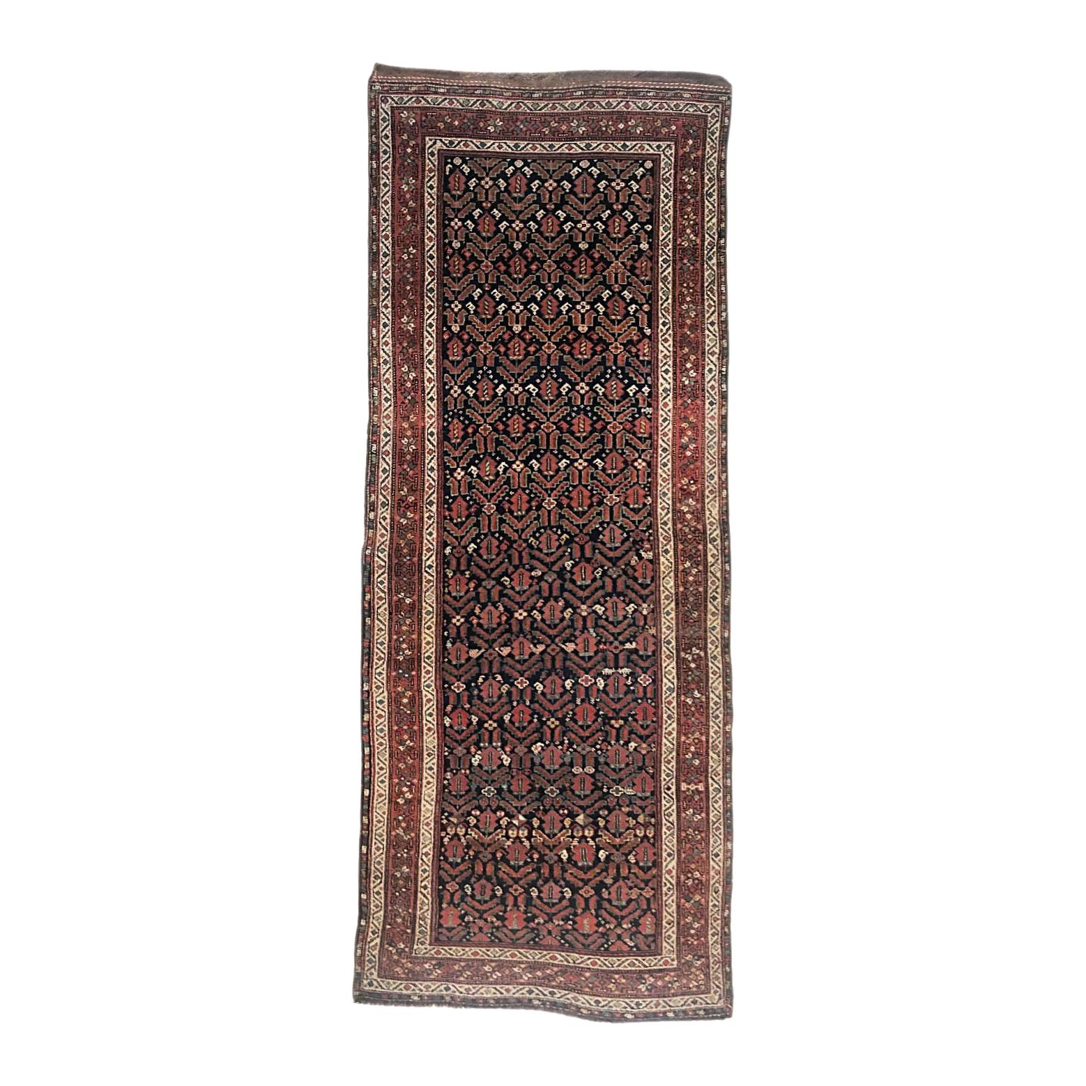 Authentic Persian Hand Knotted Antique Kurdish Rug, circa 1940 For Sale