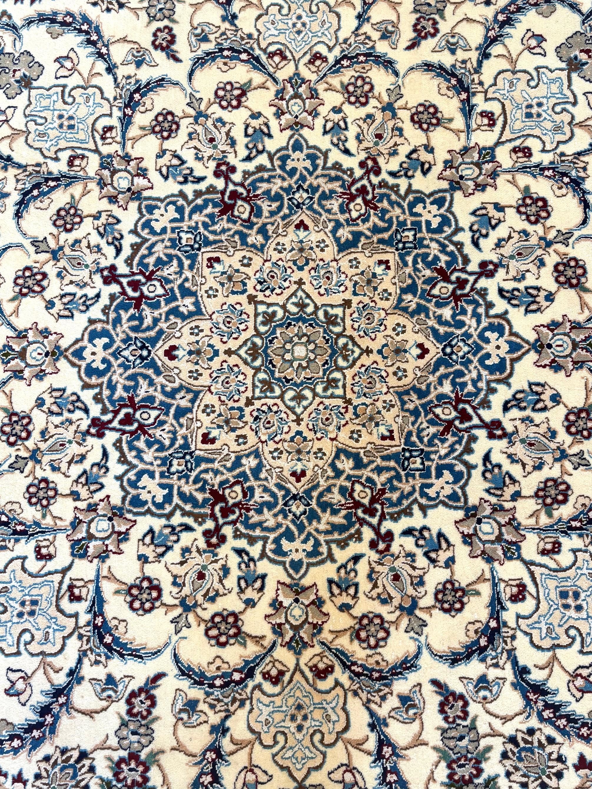 Contemporary Persian Blue Round Nain  Rug For Sale