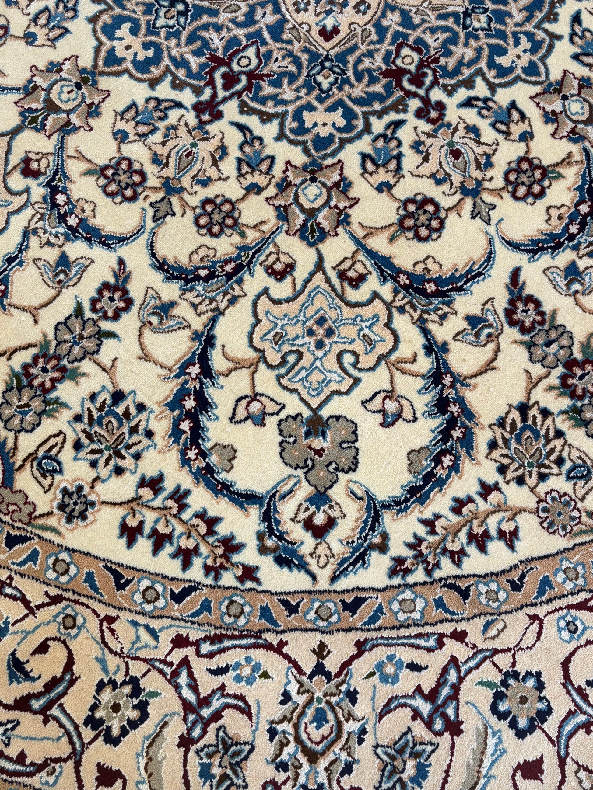 Persian Blue Round Nain  Rug For Sale 1