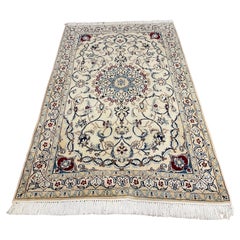 Authentic Persian Hand Knotted Cream Floral Nain Rug