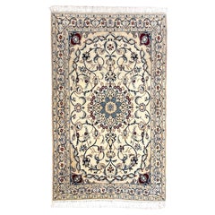 Authentic Persian Hand Knotted Cream Floral Nain Rug Authentic Persian Hand Knotted Cream Floral Nain Rug