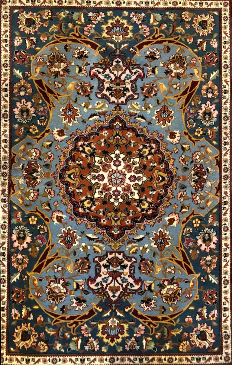 Authentic Persian Hand Knotted Floral Medallion Tabriz Rug at 1stDibs