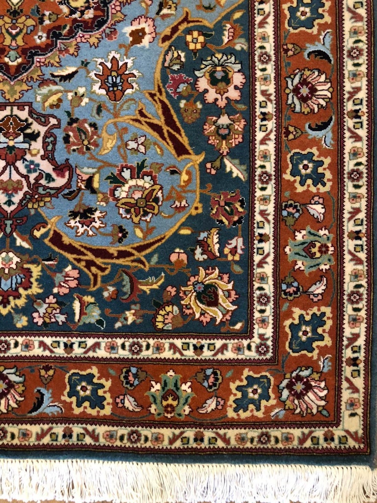 Authentic Persian Hand Knotted Floral Medallion Tabriz Rug at 1stDibs
