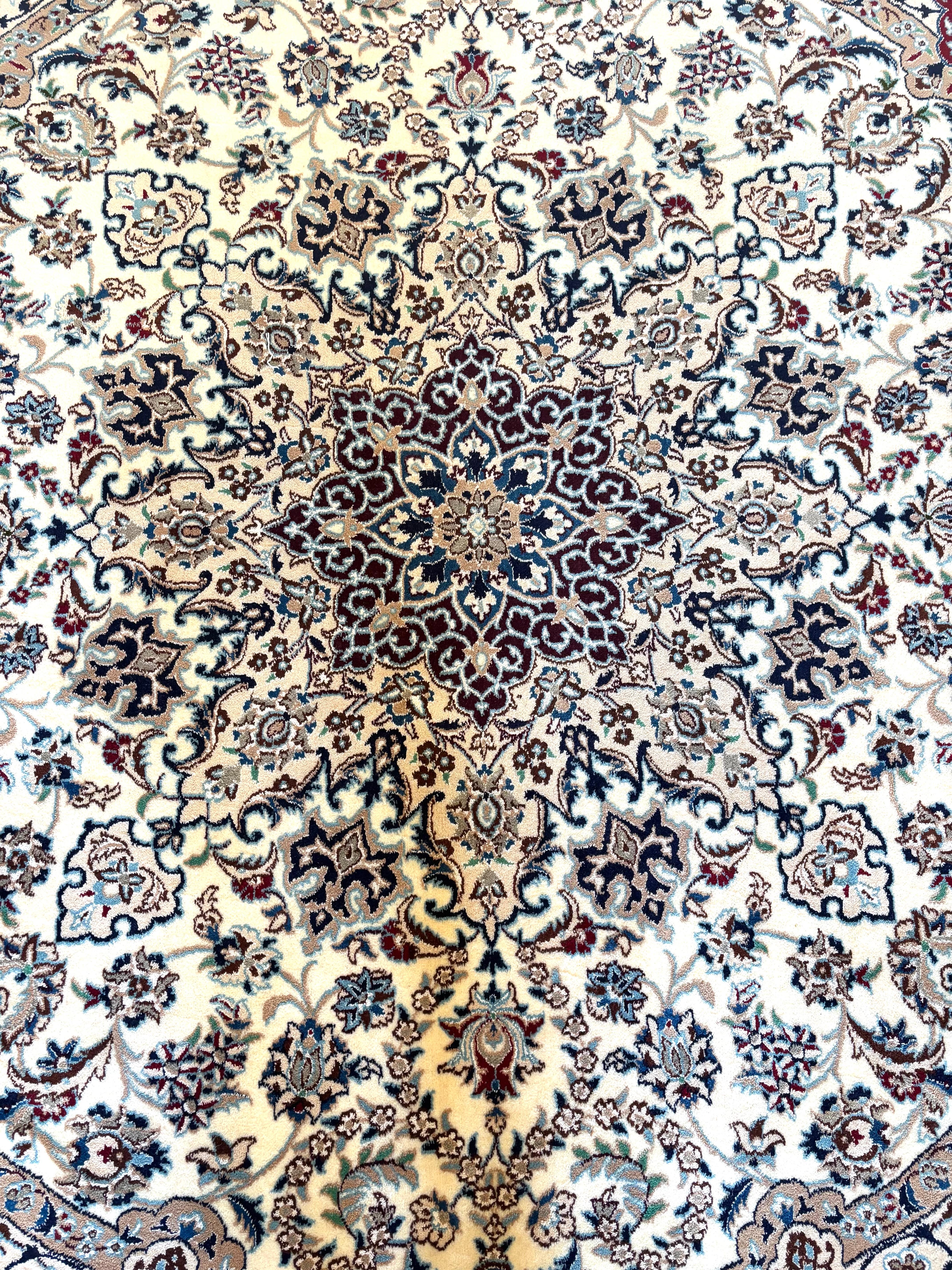 Contemporary Persian Blue Nain Round Rug For Sale