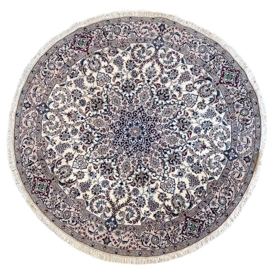 Persian Blue Nain Round Rug For Sale at 1stDibs