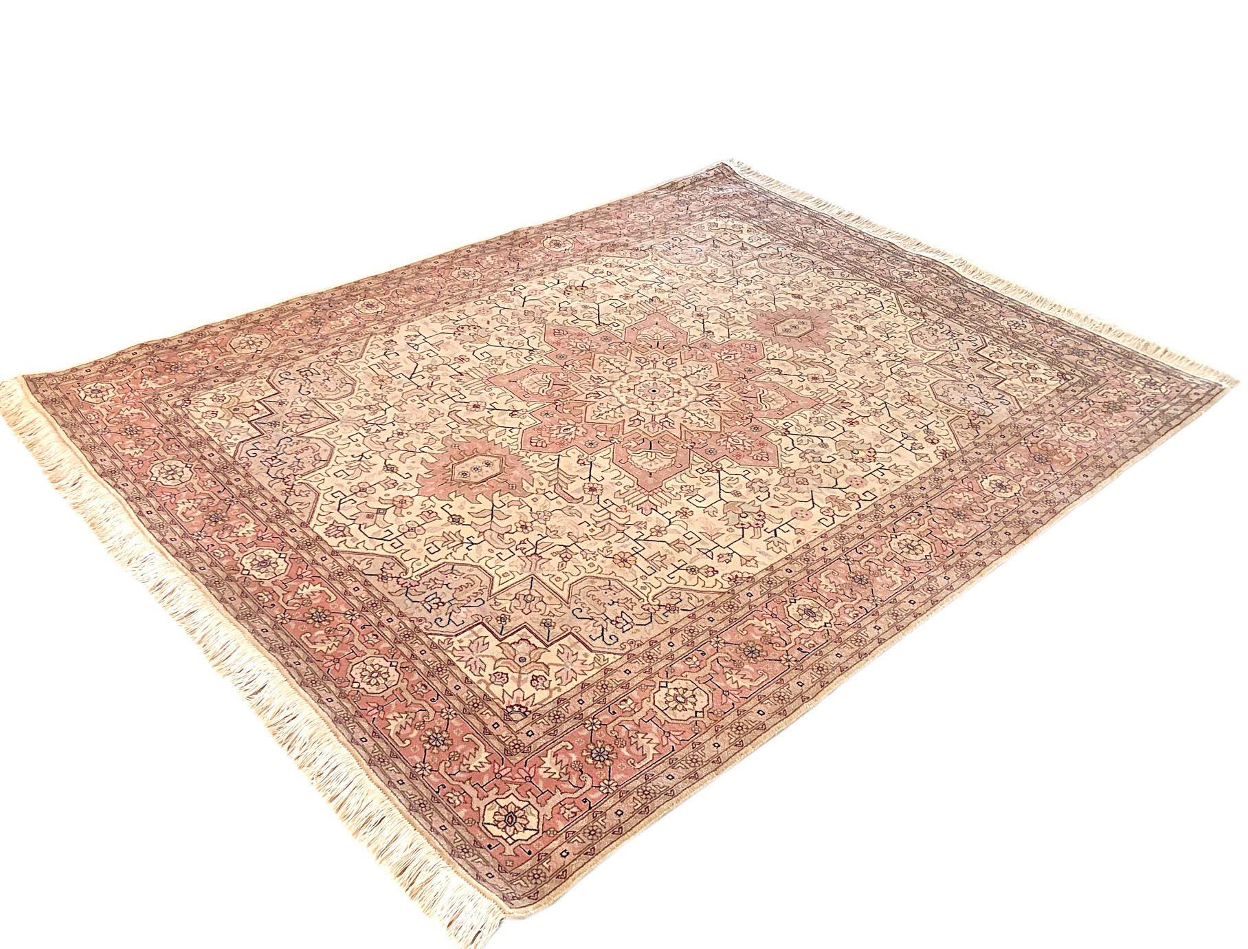 Hand-Knotted Authentic Persian Hand Knotted Geometric Heriz Rug