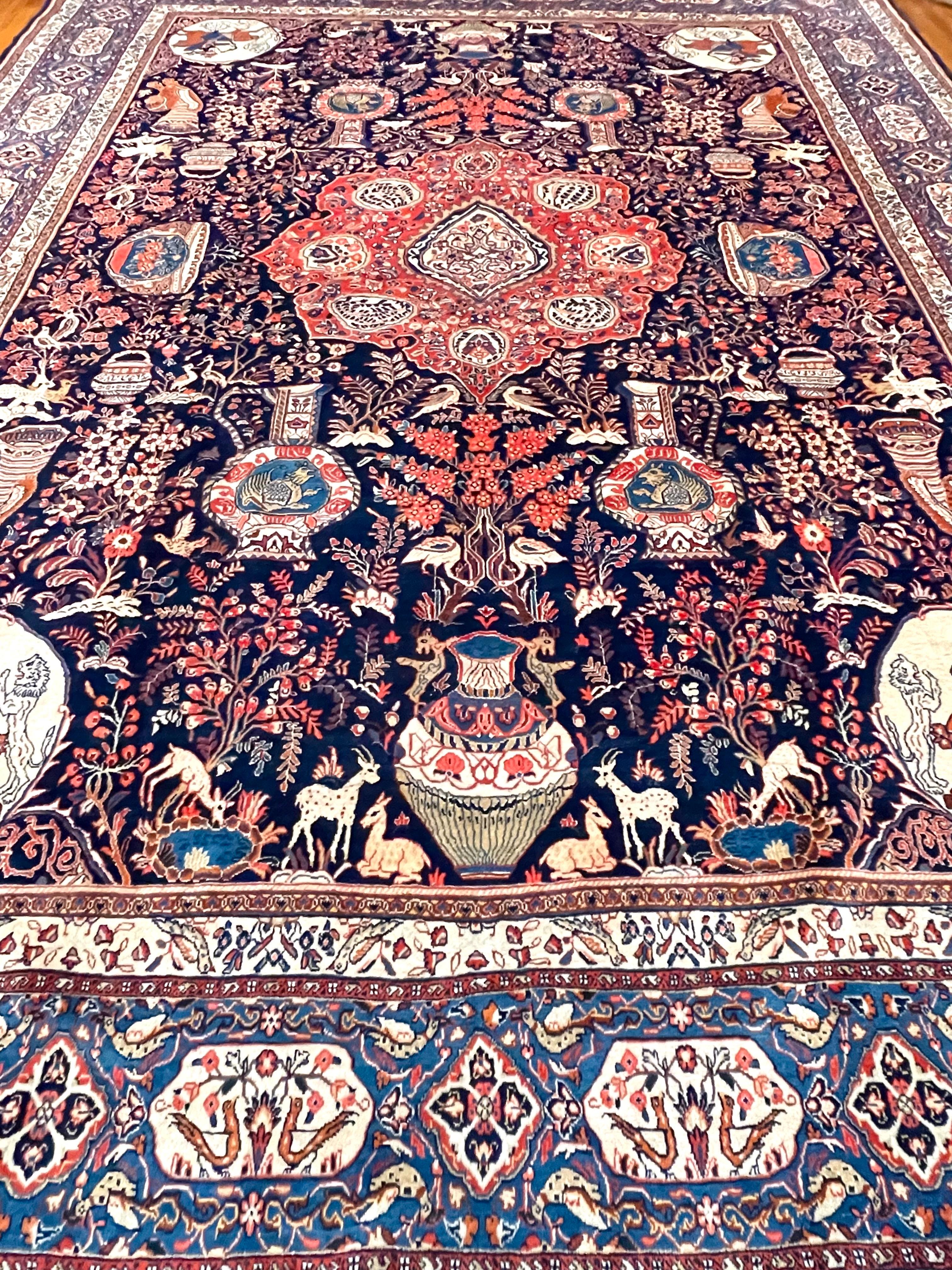 Authentischer Persischer Handgeknüpfter Medaillon Blauer Sarouk-Teppich im Angebot 6
