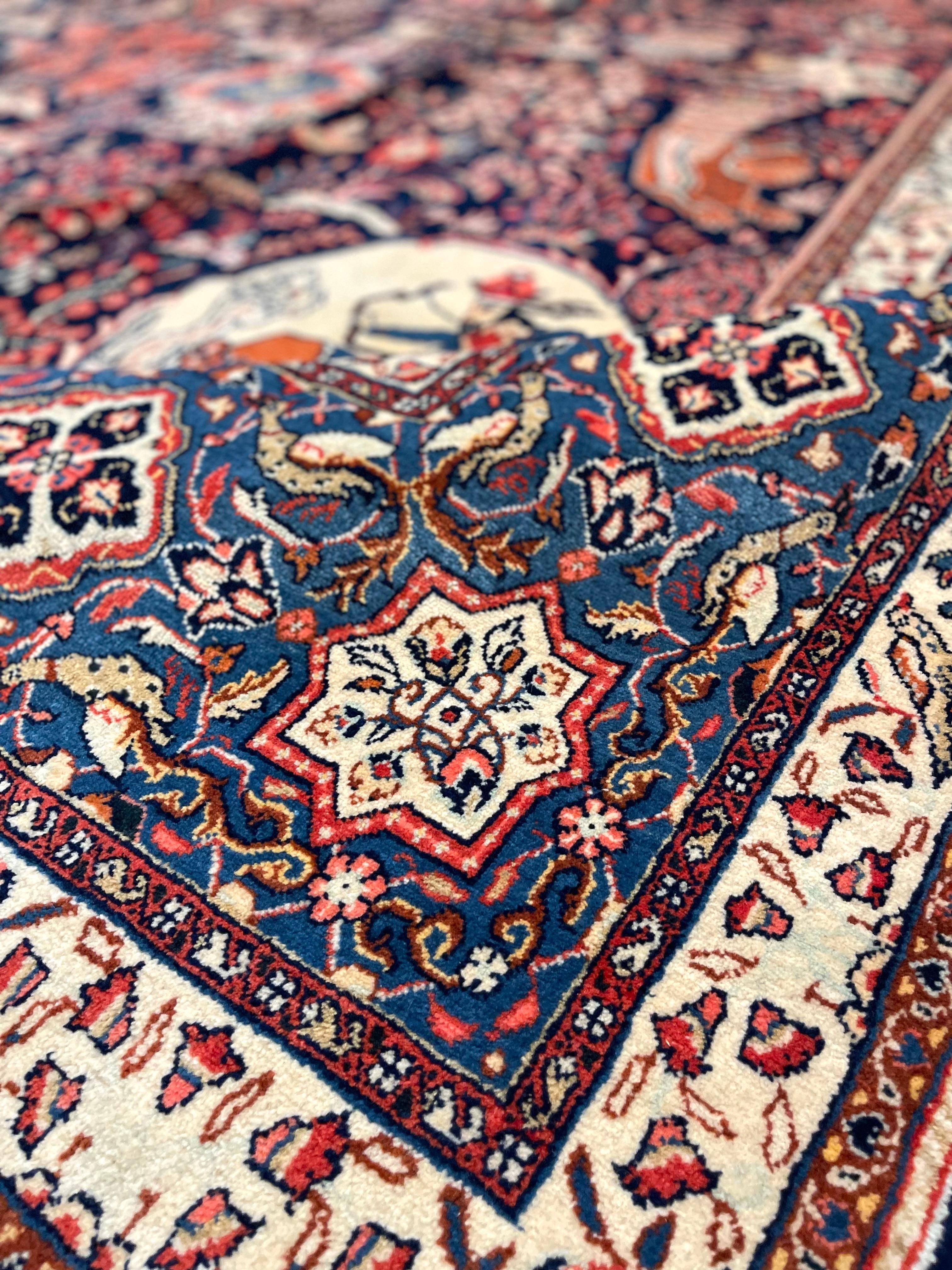 Authentischer Persischer Handgeknüpfter Medaillon Blauer Sarouk-Teppich im Angebot 7