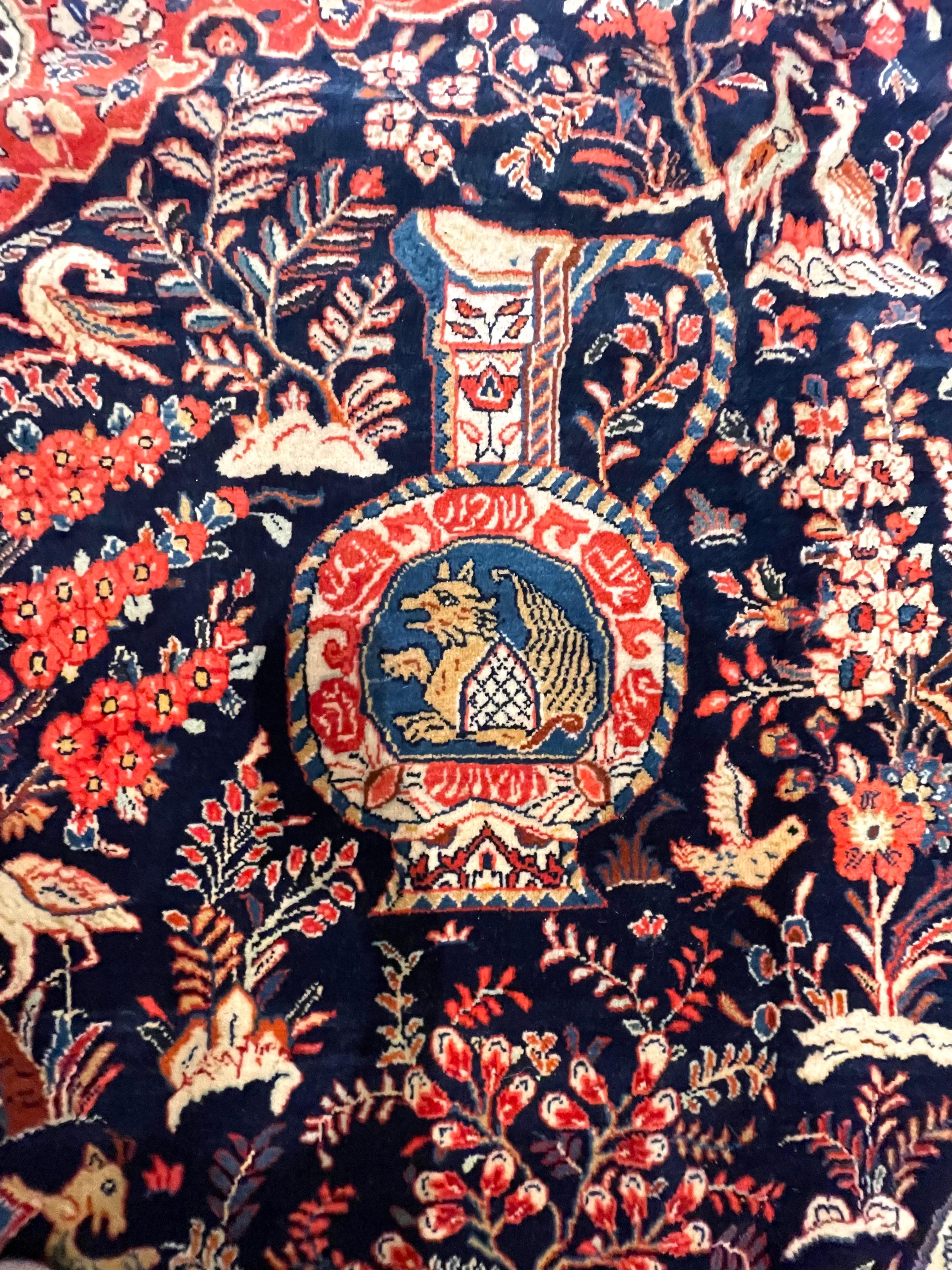 Authentischer Persischer Handgeknüpfter Medaillon Blauer Sarouk-Teppich im Zustand „Gut“ im Angebot in San Diego, CA