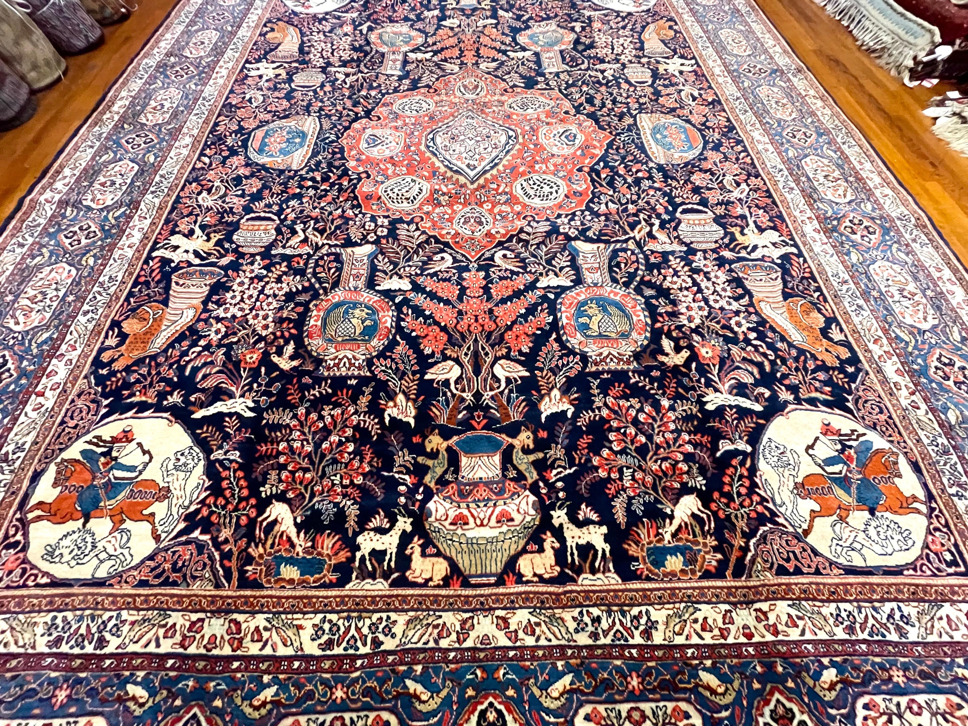 Mid-20th Century Authentic Persian Hand Knotted Medallion Blue Sarouk Rug For Sale