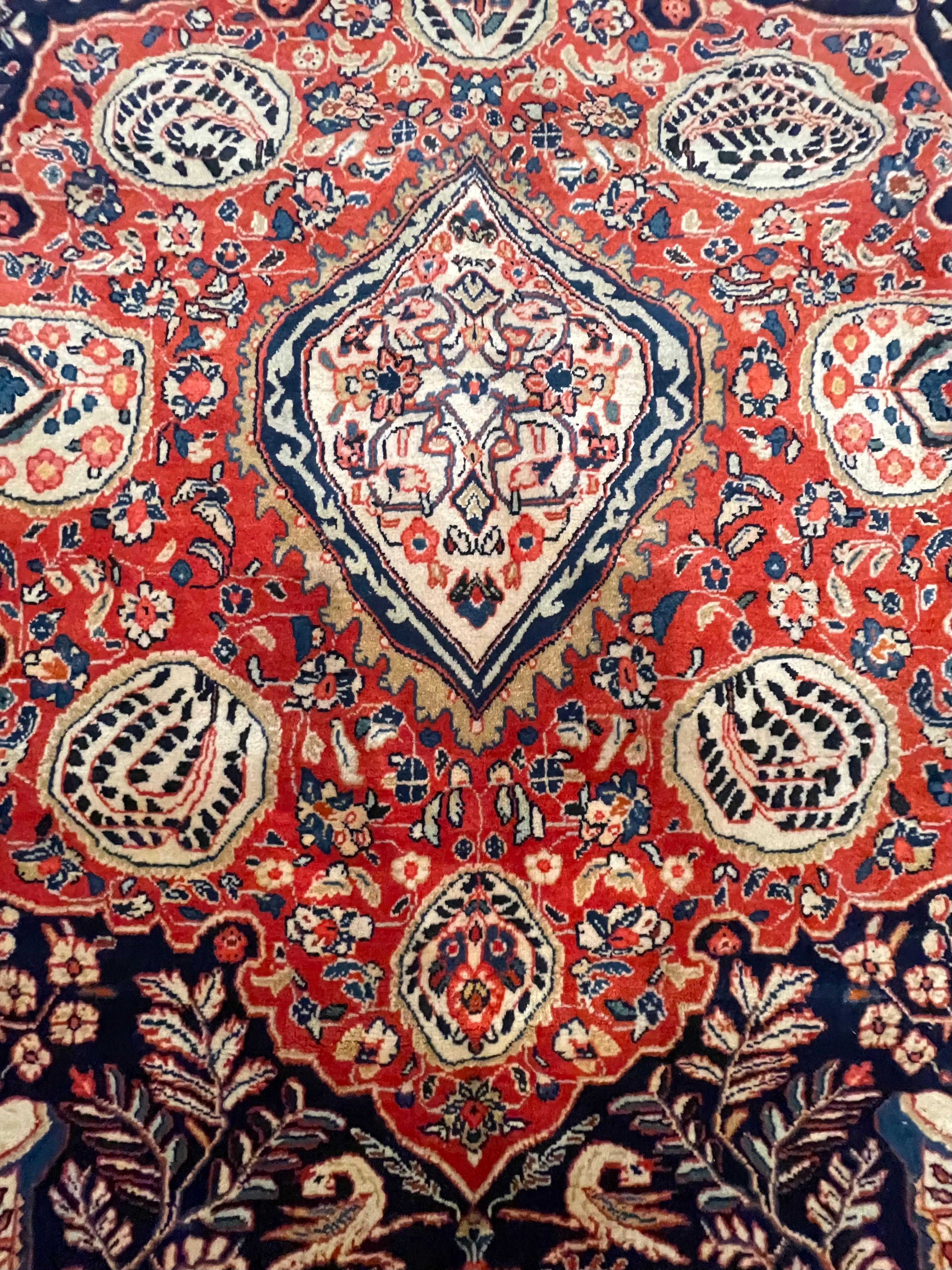 Wool Authentic Persian Hand Knotted Medallion Blue Sarouk Rug For Sale