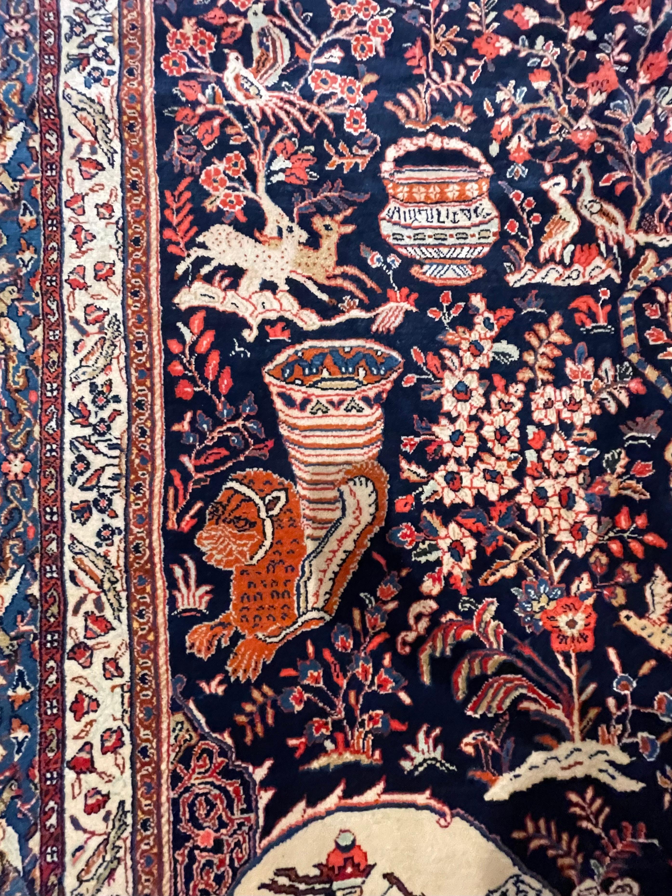 Authentischer Persischer Handgeknüpfter Medaillon Blauer Sarouk-Teppich im Angebot 2
