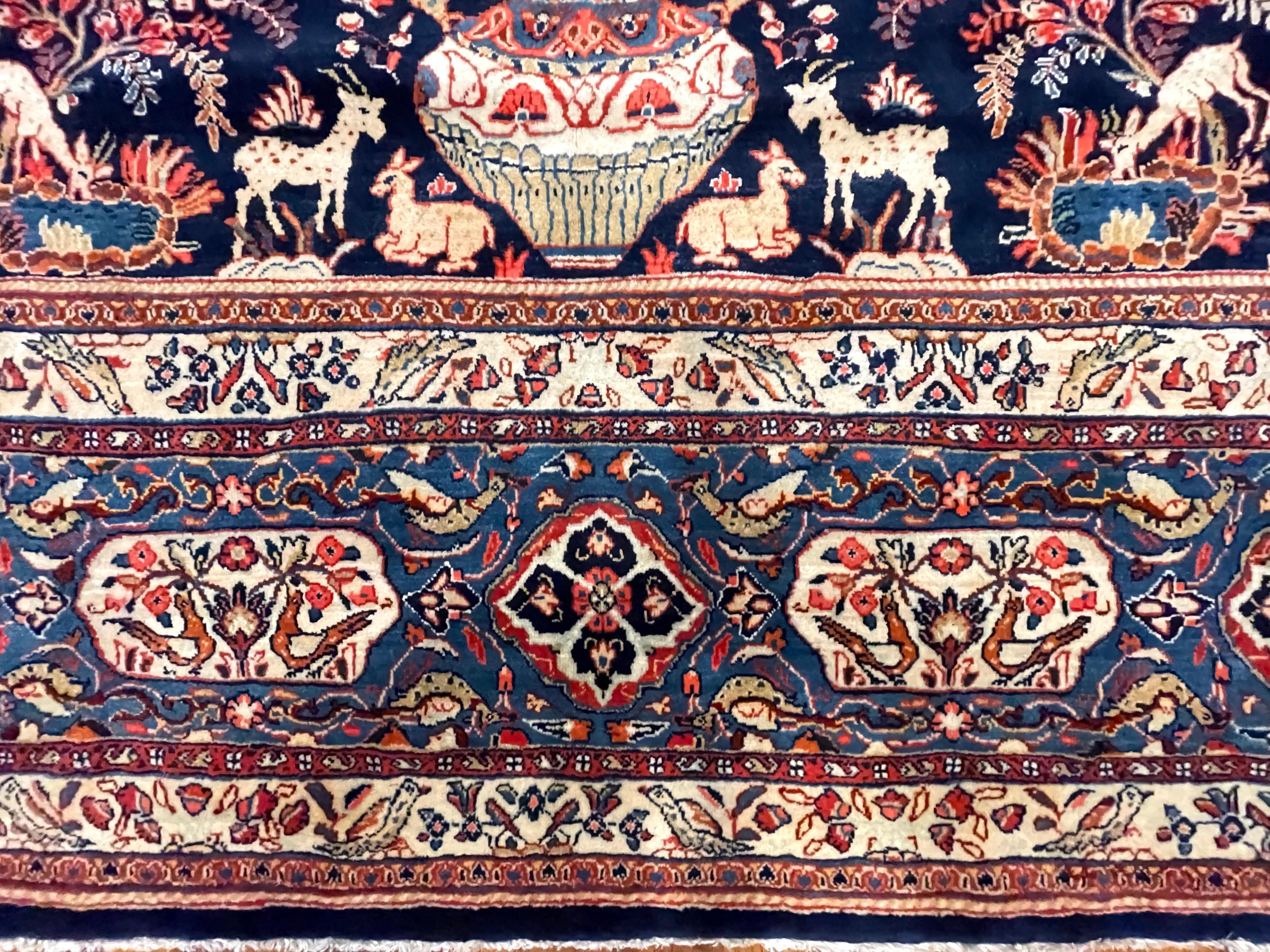 Authentischer Persischer Handgeknüpfter Medaillon Blauer Sarouk-Teppich im Angebot 3