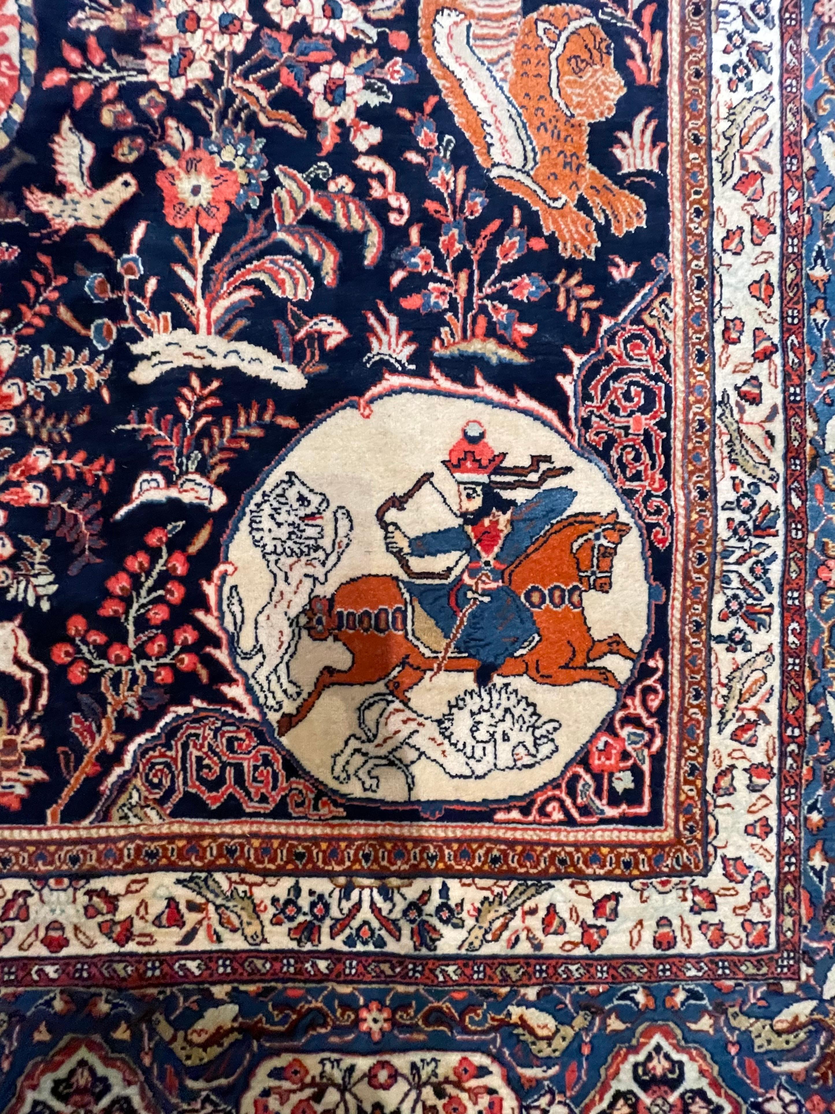 Authentischer Persischer Handgeknüpfter Medaillon Blauer Sarouk-Teppich im Angebot 4