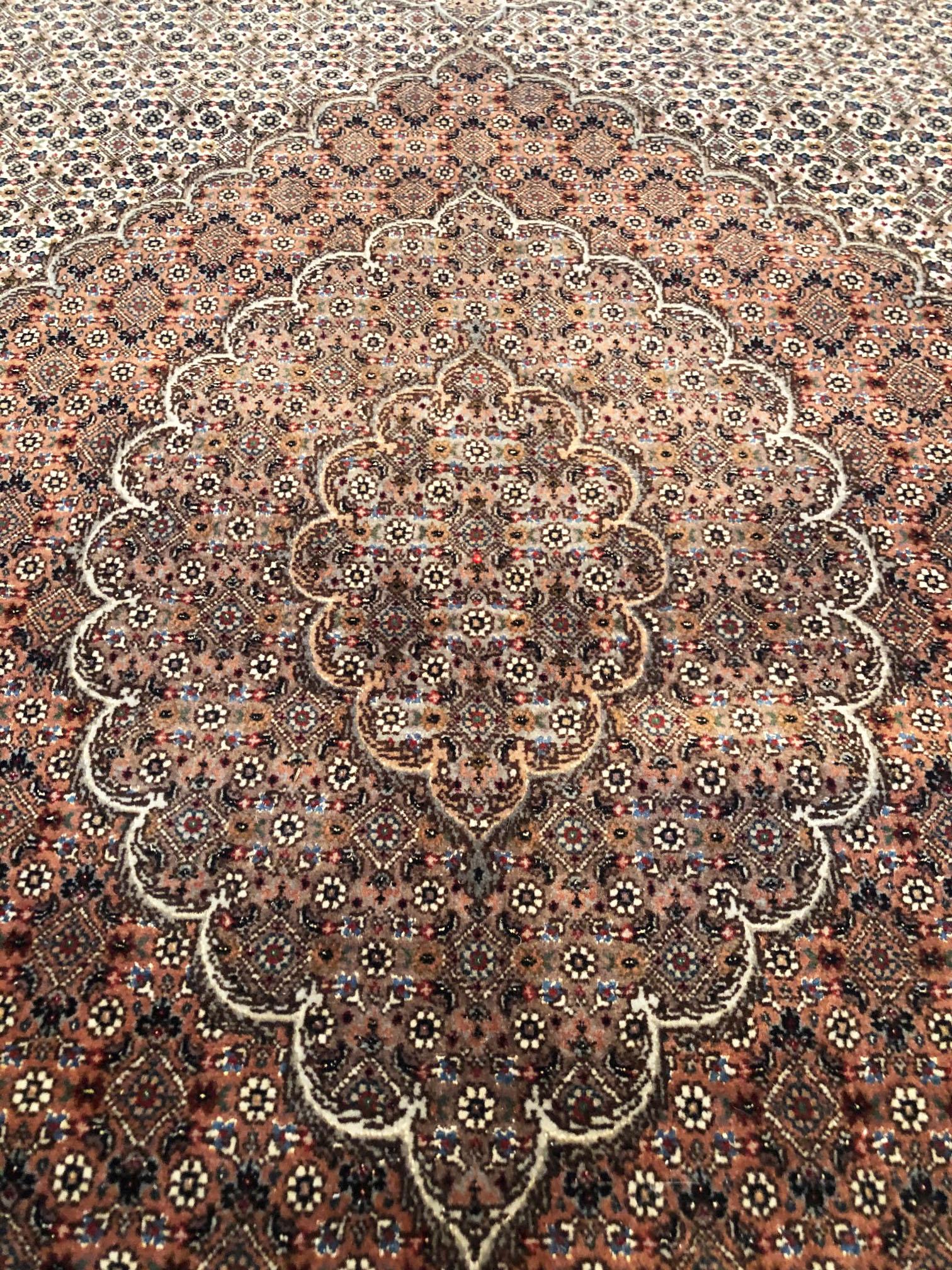 Hand-Knotted Authentic Persian Hand Knotted Medallion Cream Fish Design 'Mahi' Tabriz Rug For Sale