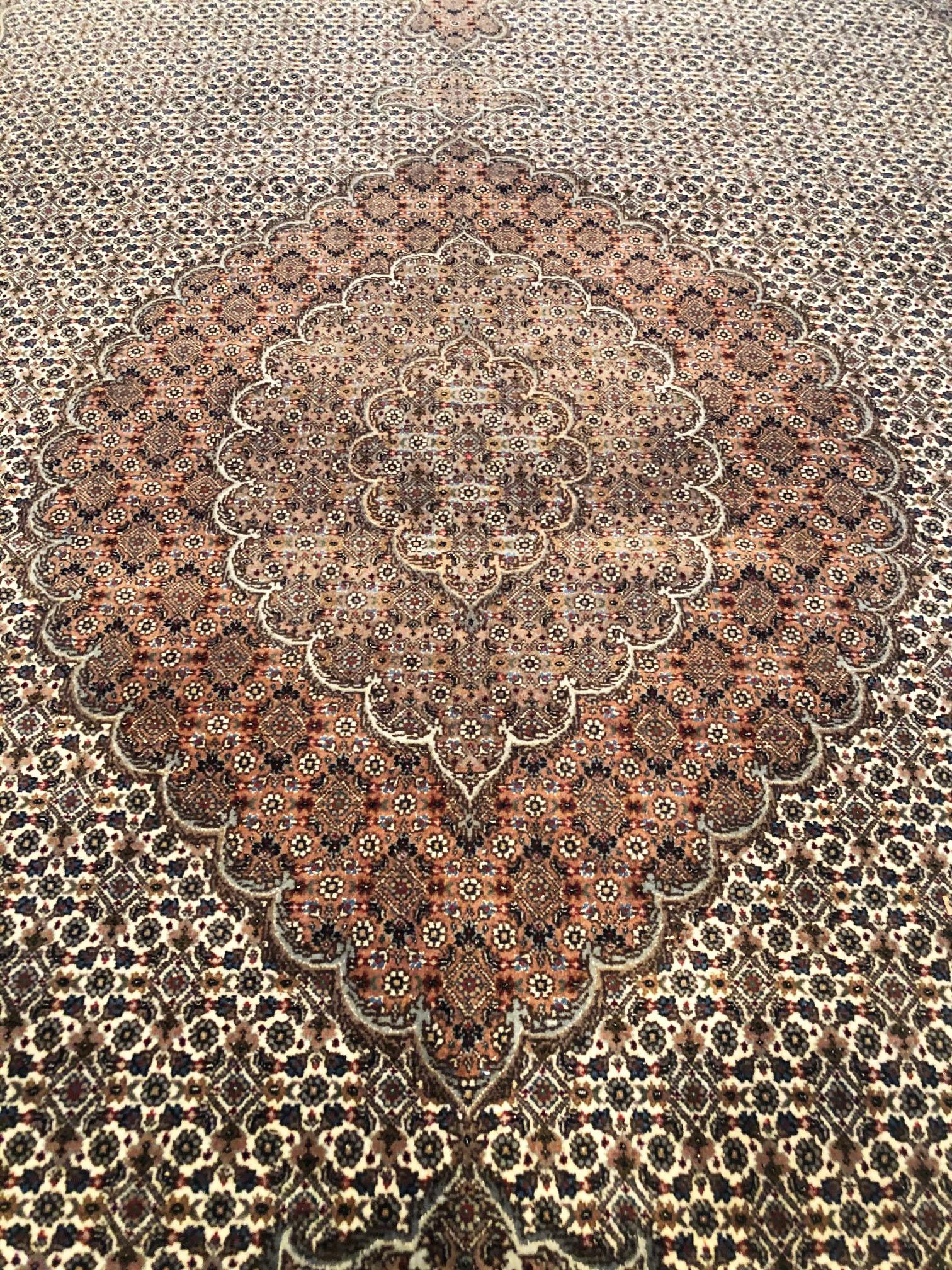 Authentic Persian Hand Knotted Medallion Cream Fish Design 'Mahi' Tabriz Rug In Good Condition For Sale In San Diego, CA