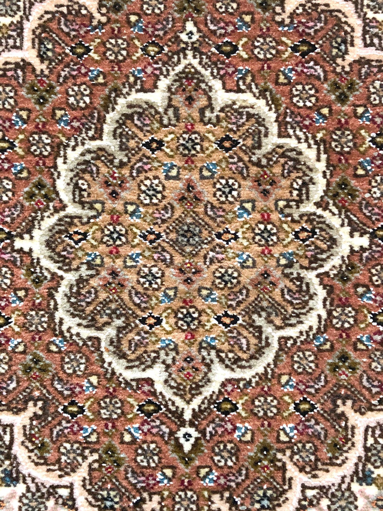 Authentic Persian Hand Knotted Medallion Cream Fish Design ‘Mahi’ Tabriz Runner In New Condition For Sale In San Diego, CA