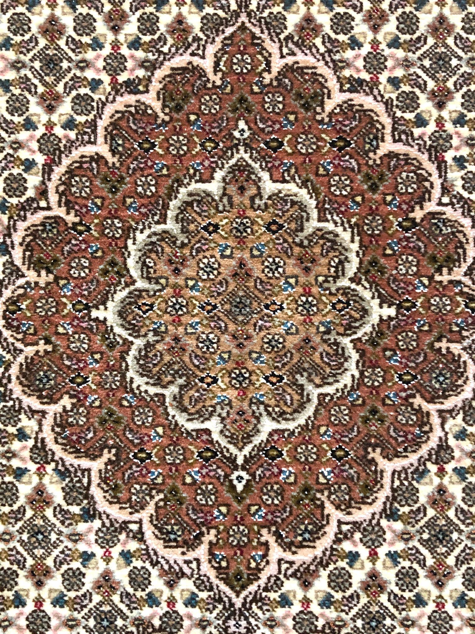 Contemporary Authentic Persian Hand Knotted Medallion Cream Fish Design ‘Mahi’ Tabriz Runner For Sale