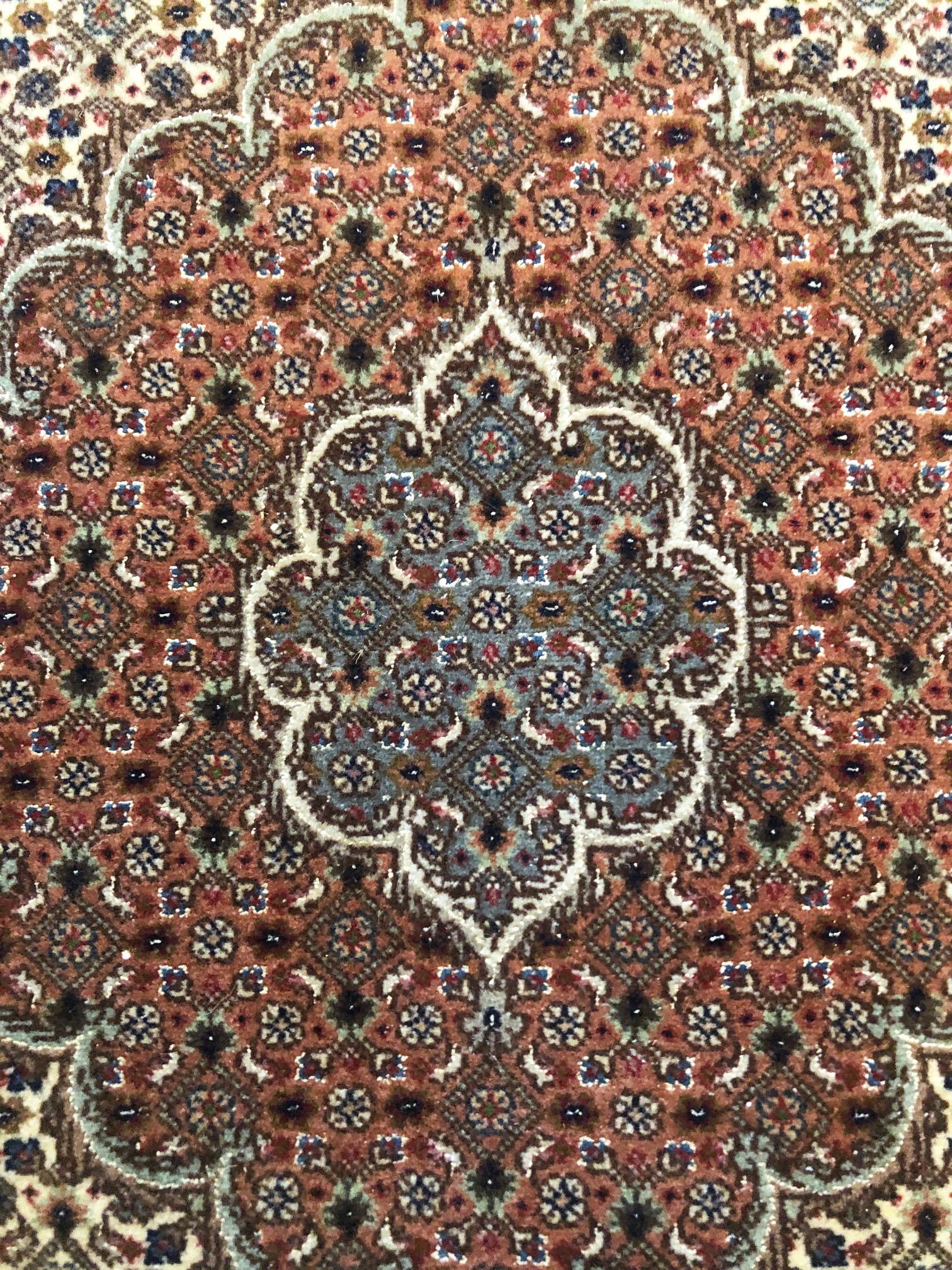 Authentic Persian Hand Knotted Medallion Cream Fish Design Tabriz Runner Rug In Good Condition For Sale In San Diego, CA