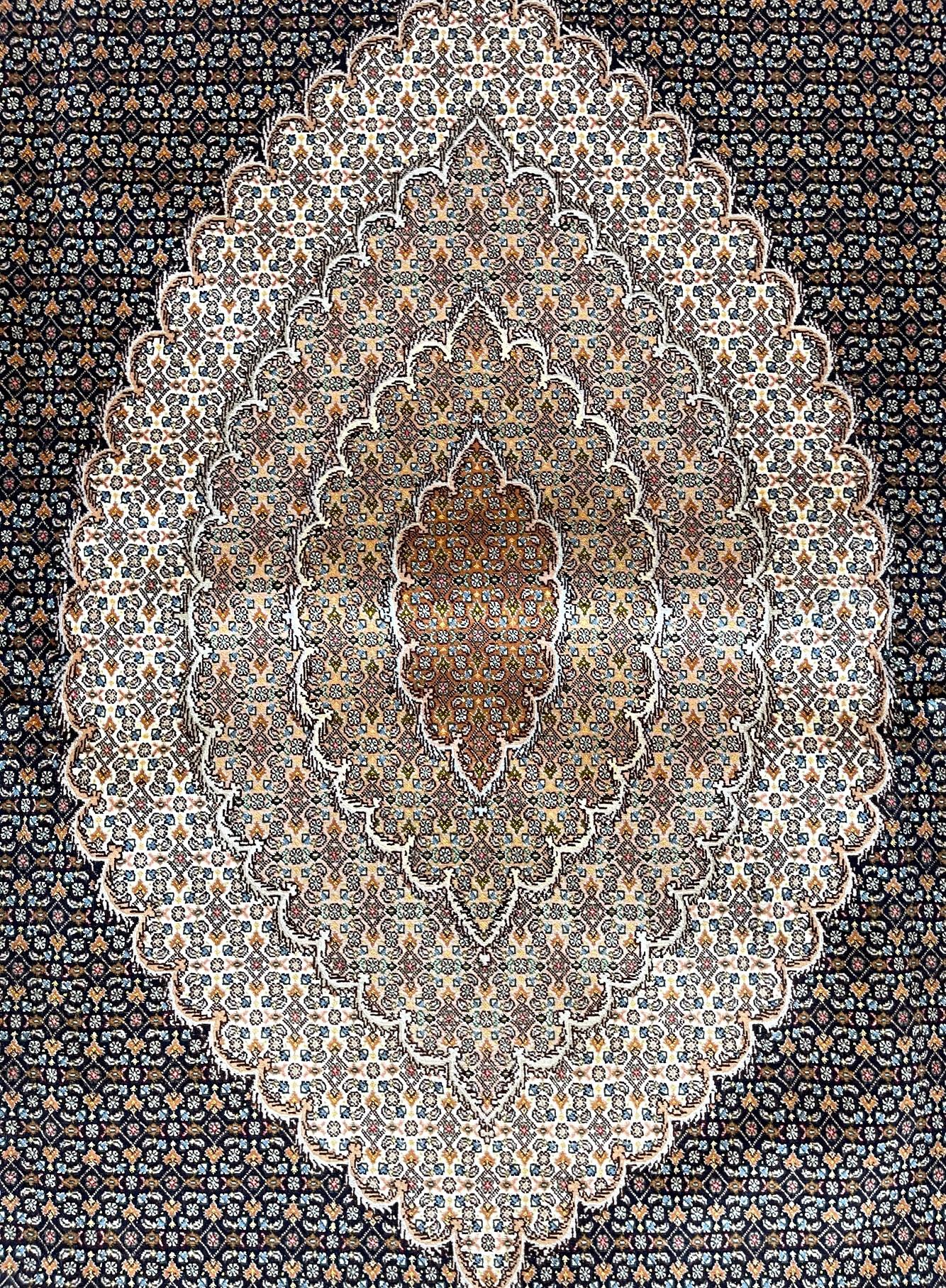 Contemporary Authentic Persian Hand Knotted Medallion Fish Design 'Mahi' Silk Tabriz Rug For Sale