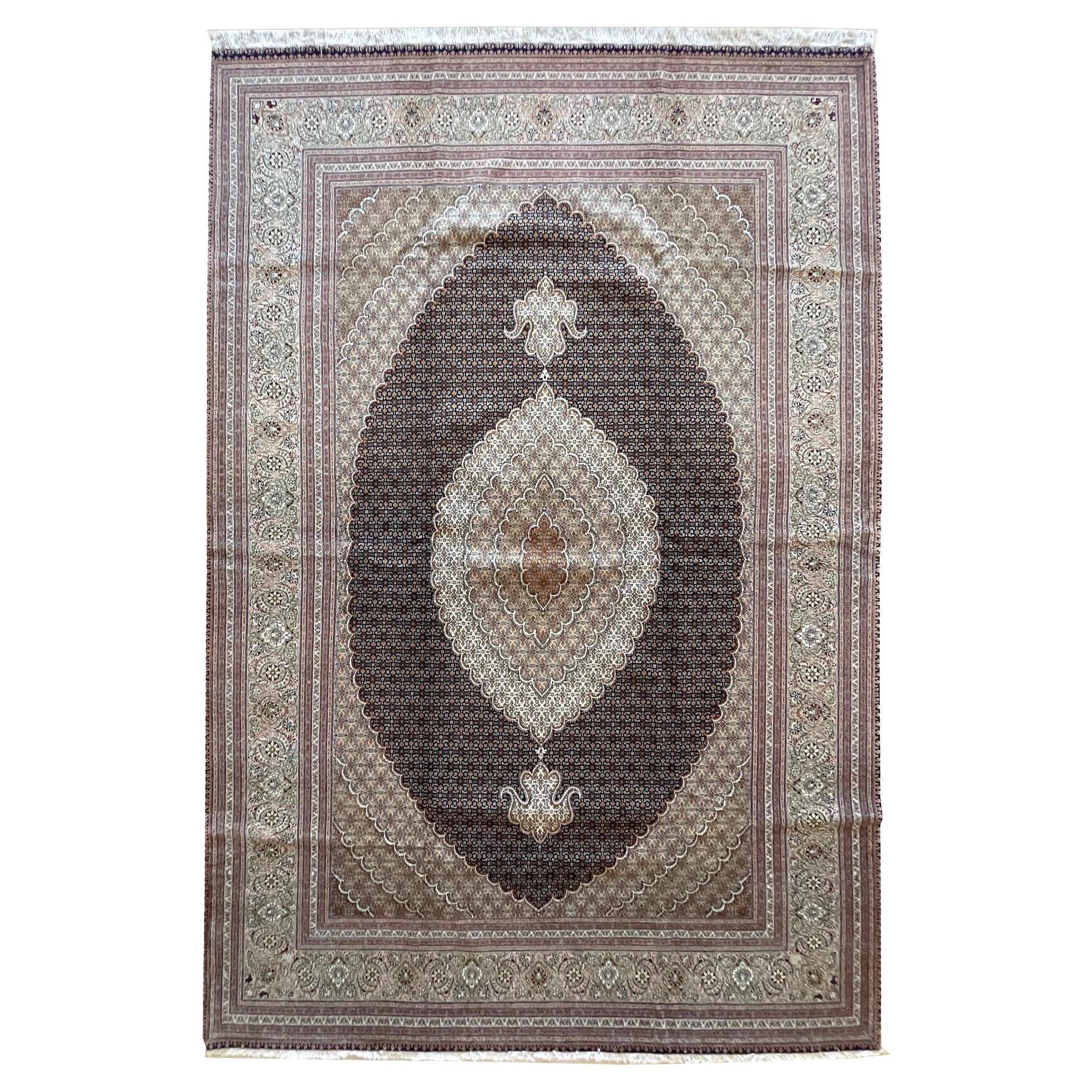 Authentic Persian Hand Knotted Medallion Fish Design 'Mahi' Silk Tabriz Rug For Sale