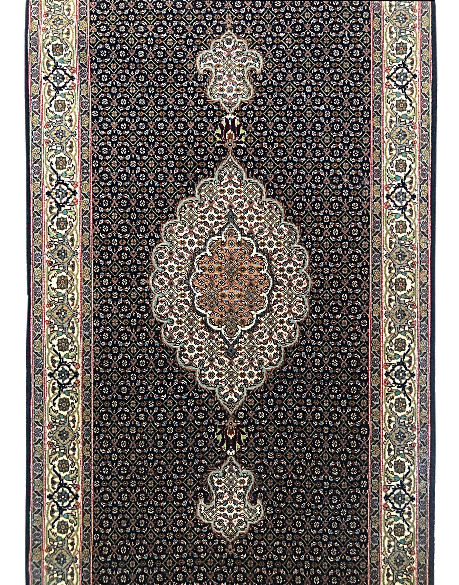 Hand-Knotted Authentic Persian Hand Knotted Medallion Fish Design 'Mahi' Tabriz Runner Rug For Sale