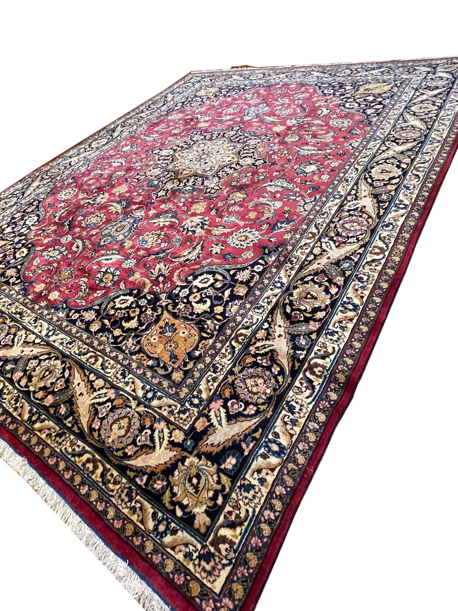 Authentic Persian Hand Knotted Medallion Floral Red Mashad Rug, Circa 1960 For Sale 7