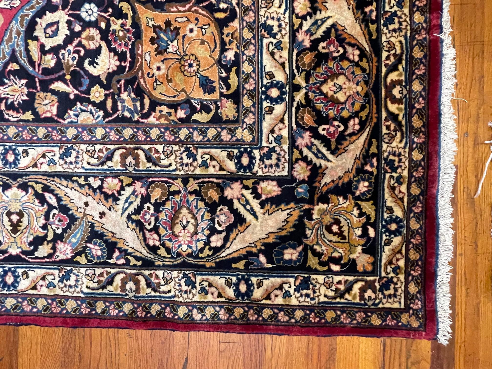 Mid-20th Century Authentic Persian Hand Knotted Medallion Floral Red Mashad Rug, Circa 1960 For Sale
