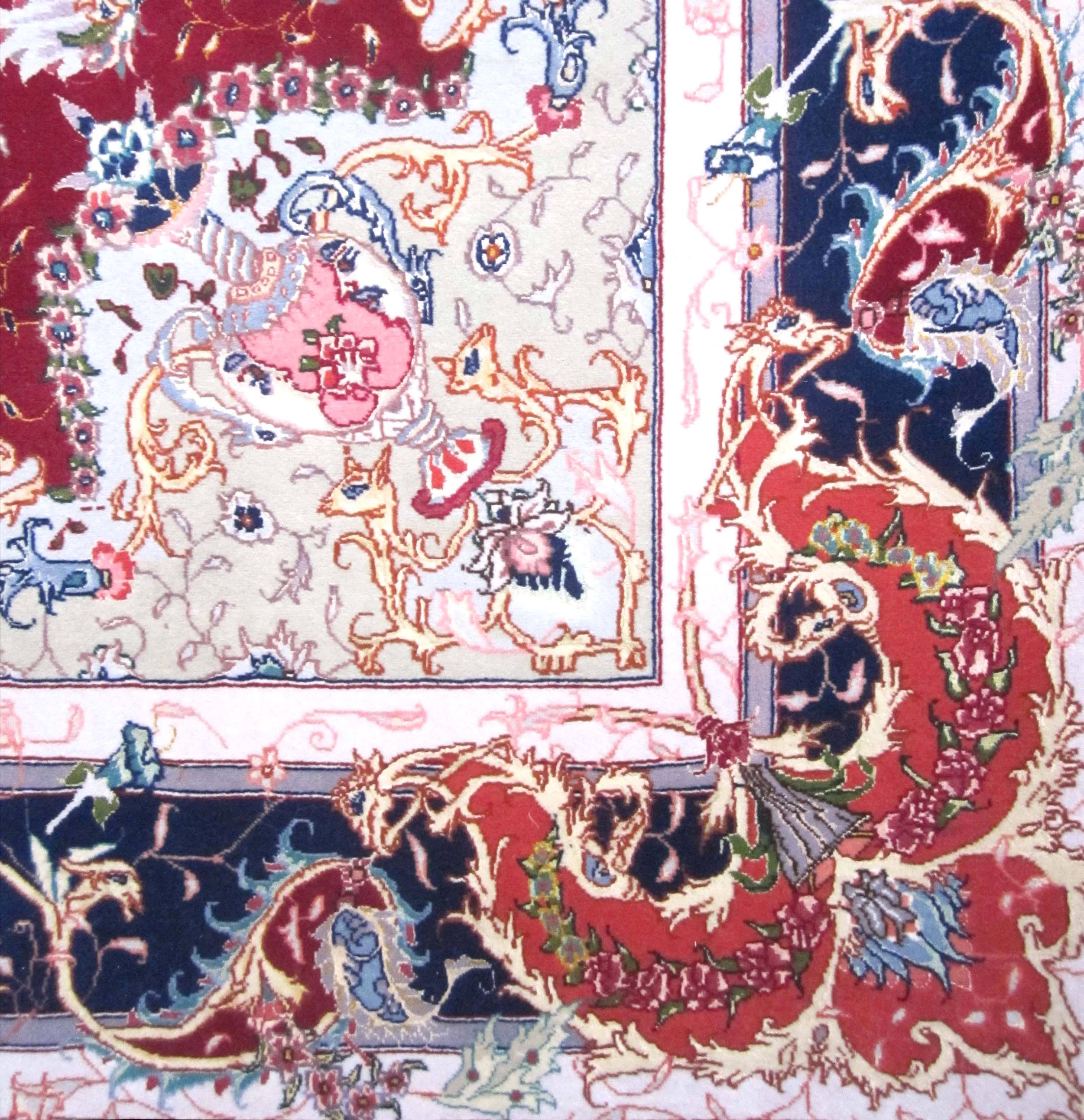 Authentique tapis persan de Tabriz rouge médaillon à fleurs noué à la main Neuf - En vente à San Diego, CA