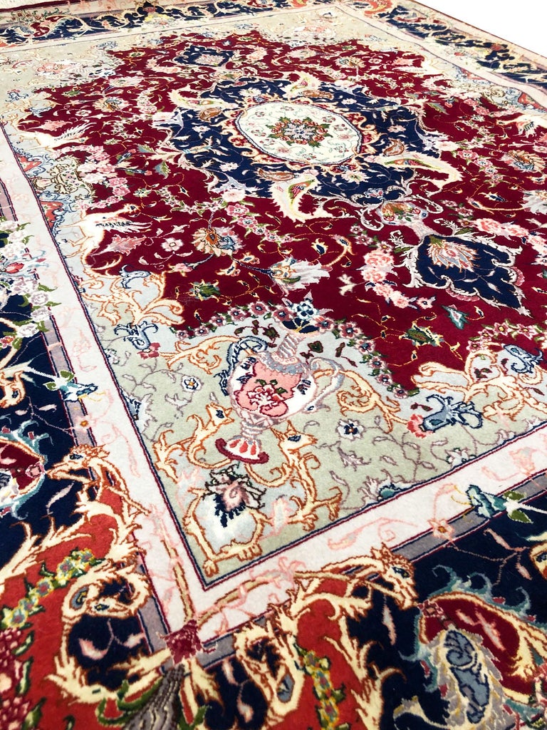 Authentic Persian Hand Knotted Medallion Floral Red Tabriz Rug For Sale at 1stDibs