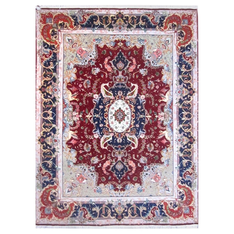 Authentic Persian Hand Knotted Medallion Floral Red Tabriz Rug For Sale ...