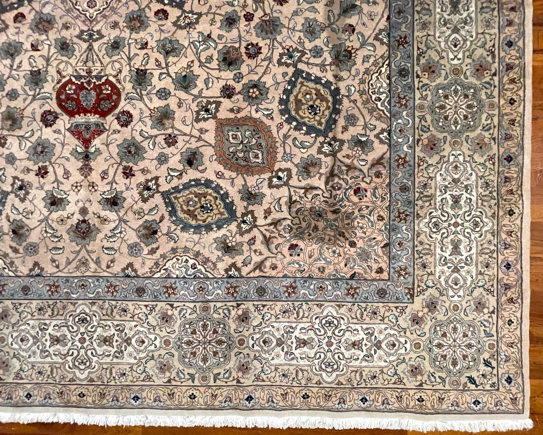 Authentic Persian Hand Knotted Floral Sheikh Safi Design Tabriz Rug, 1970 For Sale 4