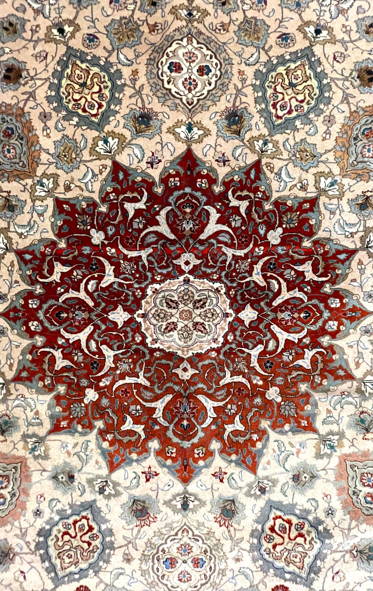 Authentic Persian Hand Knotted Floral Sheikh Safi Design Tabriz Rug, 1970 In Good Condition For Sale In San Diego, CA