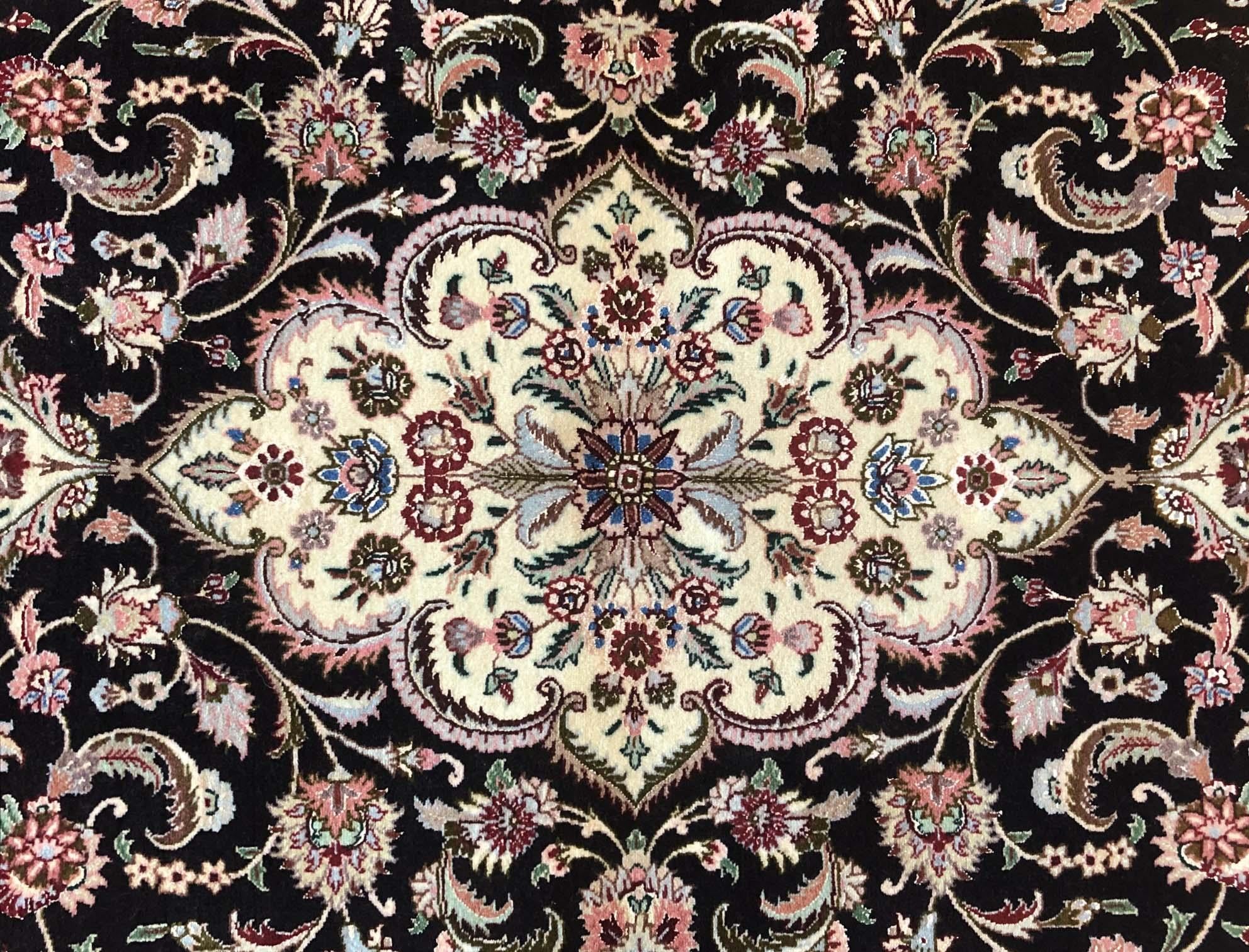 Hand-Knotted Authentic Persian Hand Knotted Medallion Floral Tabriz Black Oval Rug
