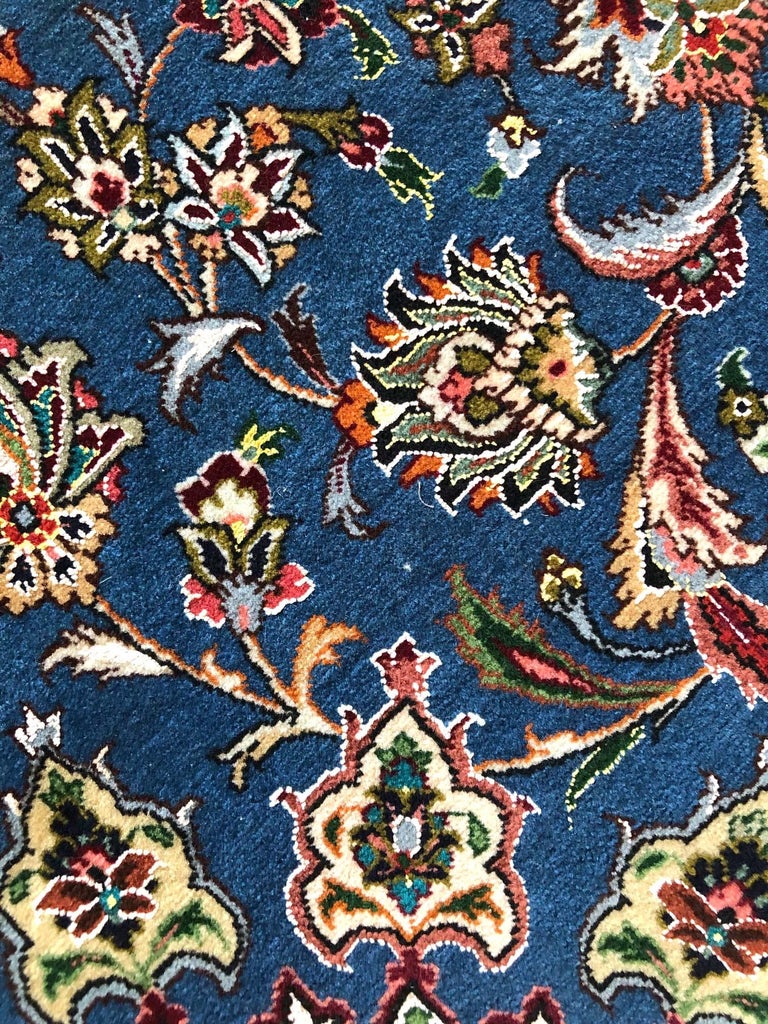 Authentic Persian Hand Knotted Medallion Floral Tabriz Blue Round Rug For Sale at 1stDibs