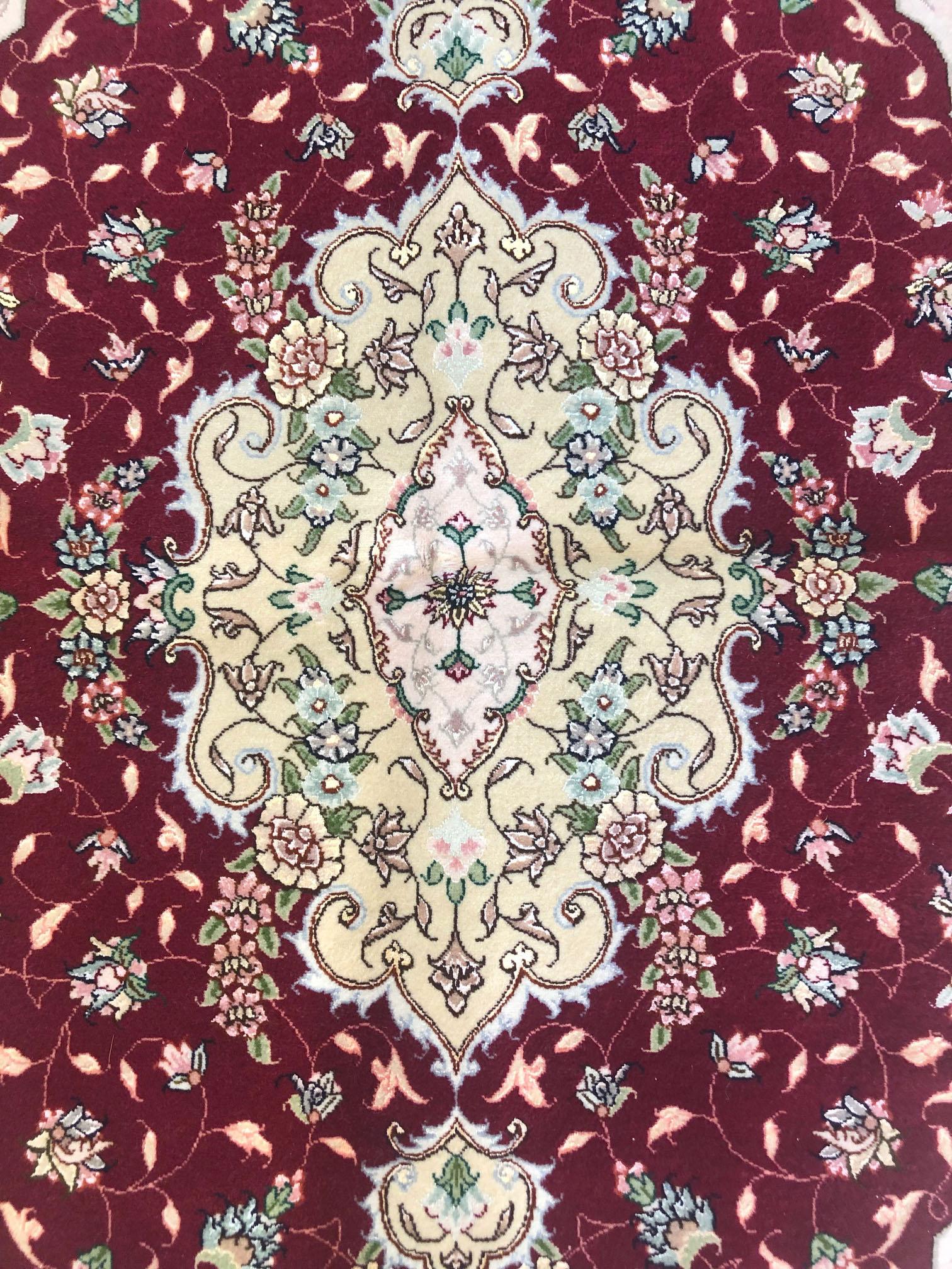 Hand-Knotted Authentic Persian Hand Knotted Medallion Floral Tabriz Red Oval Shape Rug For Sale