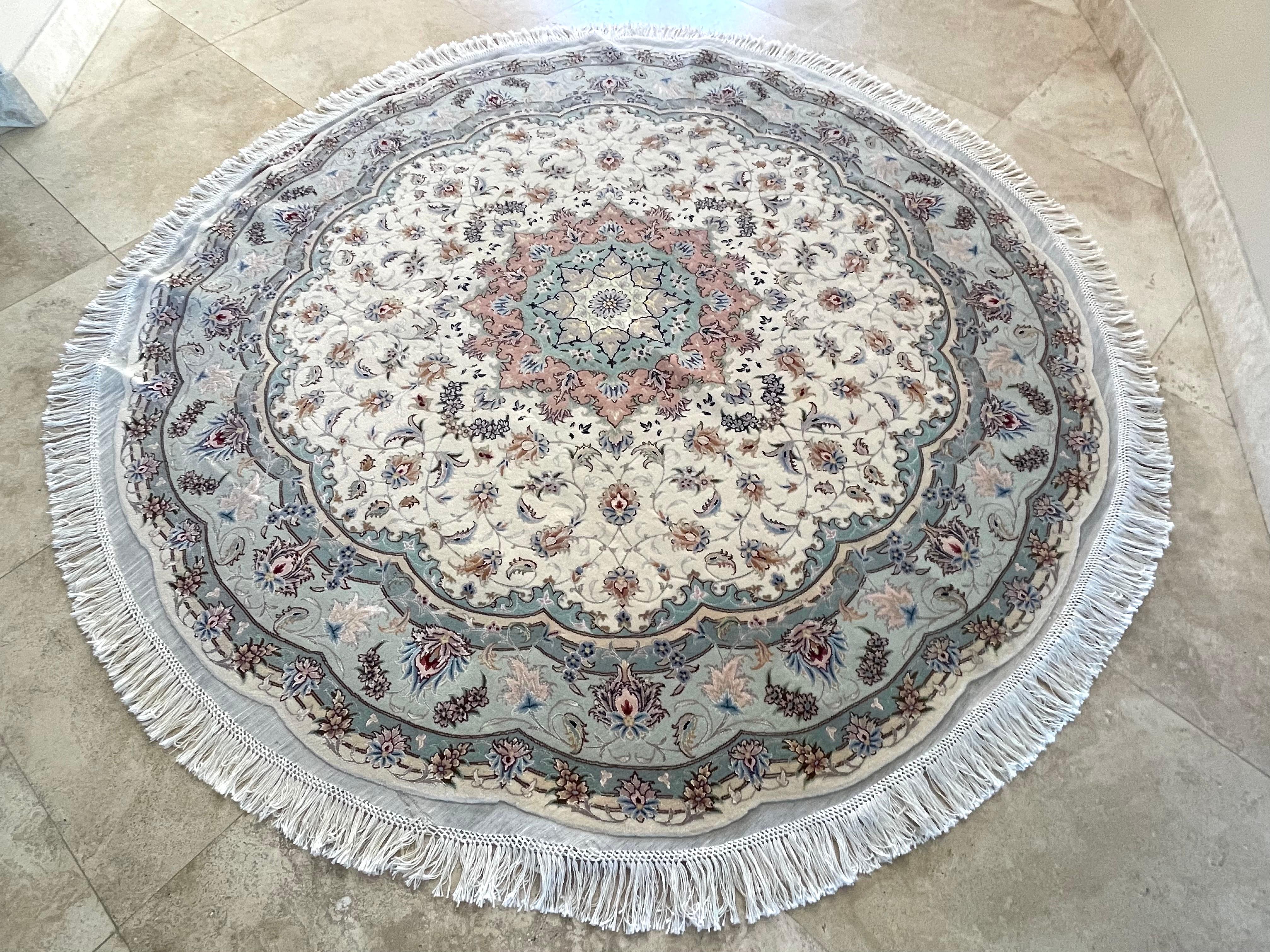 Tappeto rotondo Tabriz floreale persiano in vendita 3