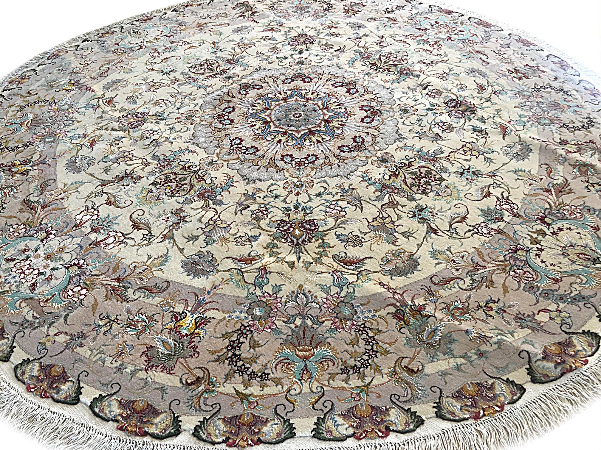 Authentic Persian Hand Knotted Medallion Floral Tabriz Round Rug 2