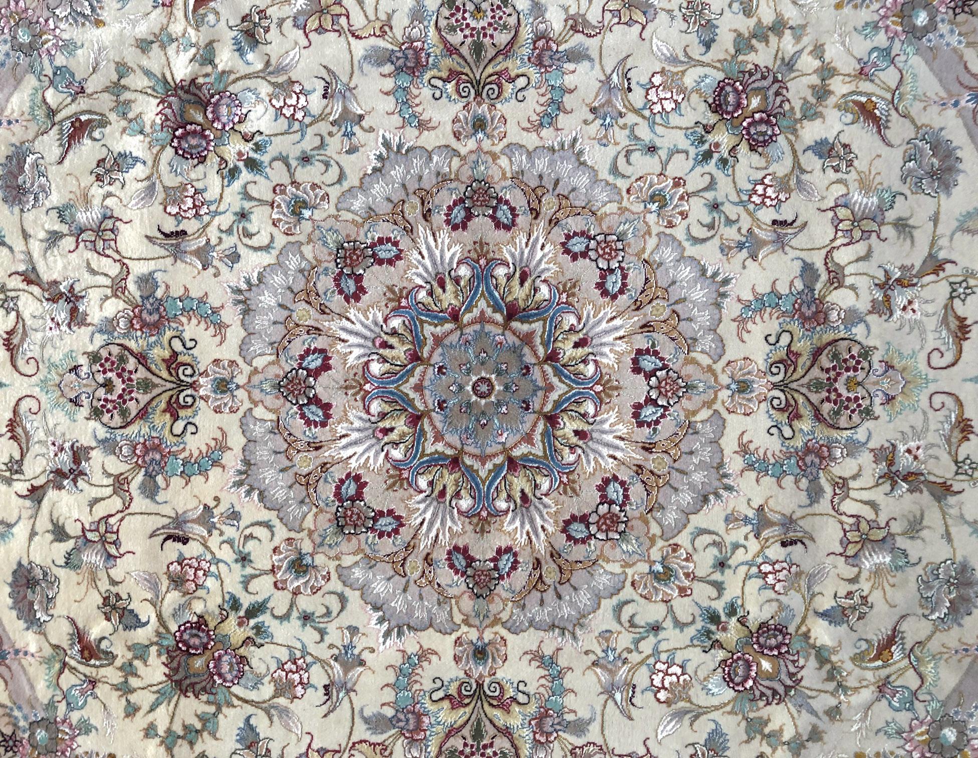 Hand-Knotted Authentic Persian Hand Knotted Medallion Floral Tabriz Round Rug