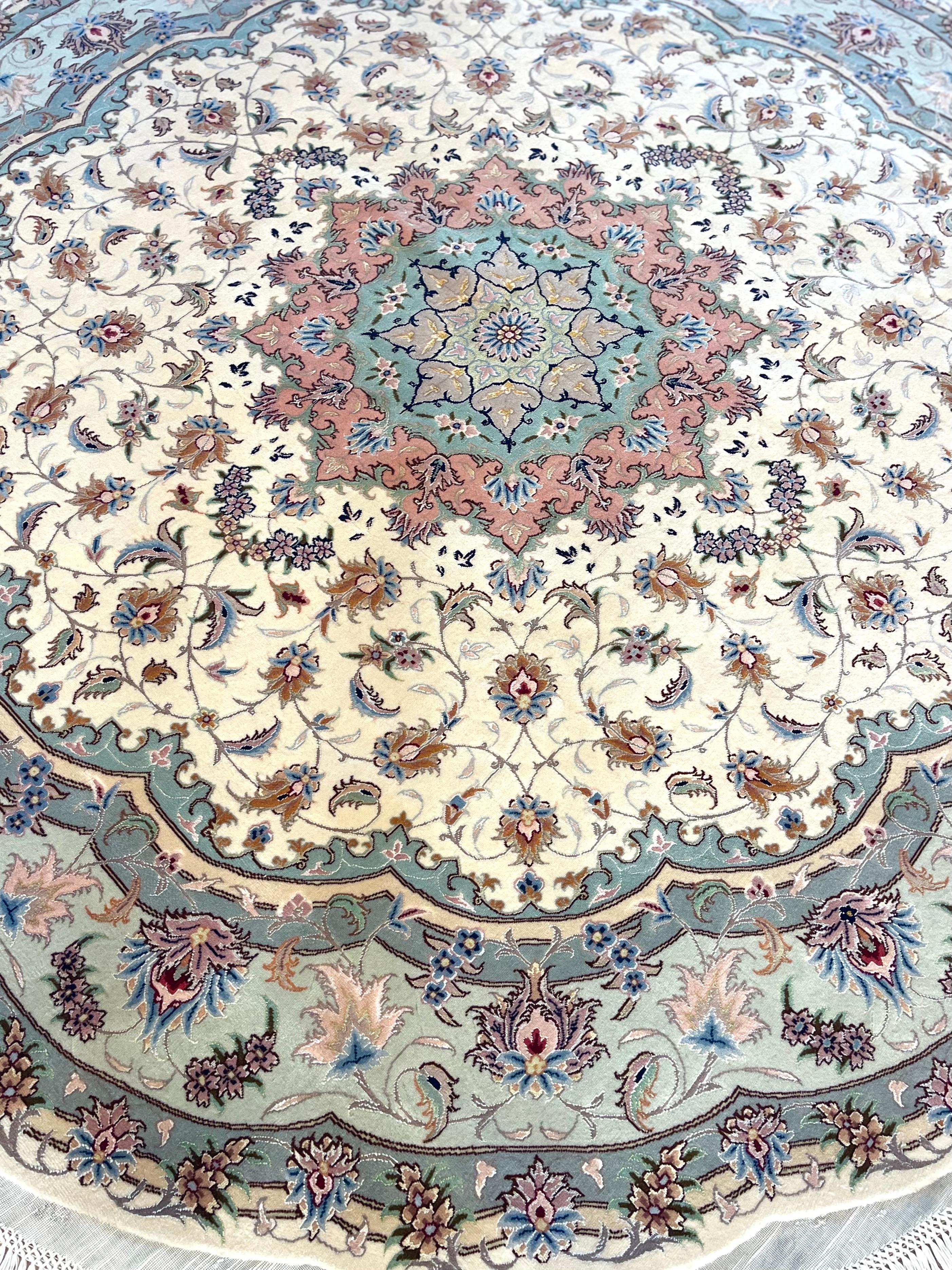 Lana Tappeto rotondo Tabriz floreale persiano in vendita